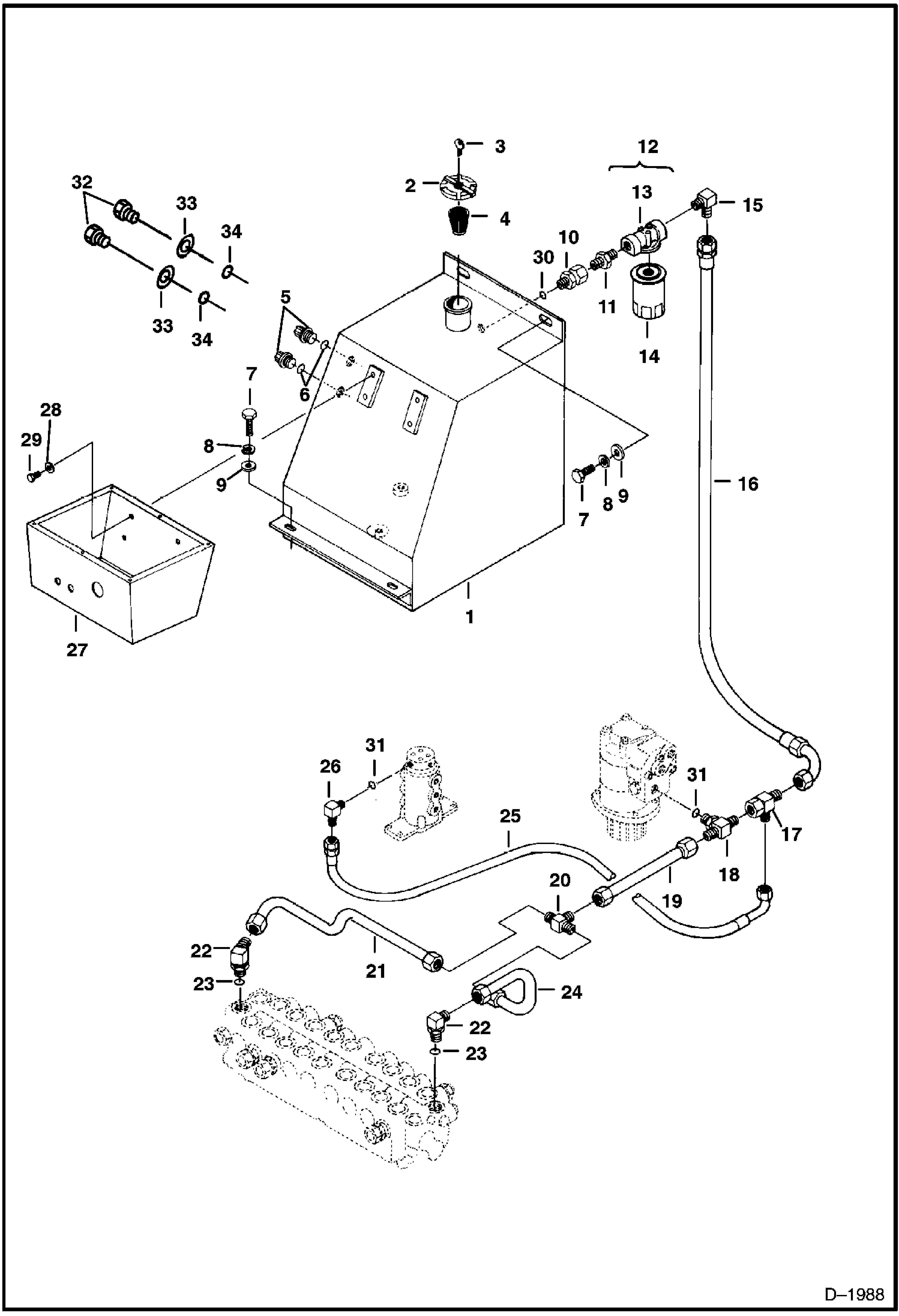 Схема запчастей Bobcat 220 - HYDRAULIC CIRCUITRY Valve to Filter to Tank HYDRAULIC SYSTEM