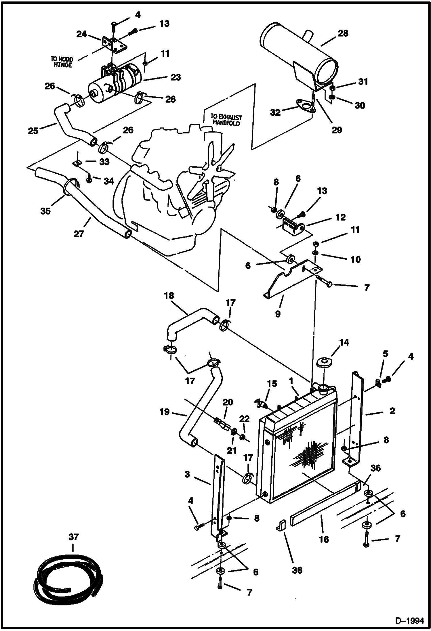 Схема запчастей Bobcat 220 - RADIATOR, AIR CLEANER & MUFFLER MOUNTING POWER UNIT