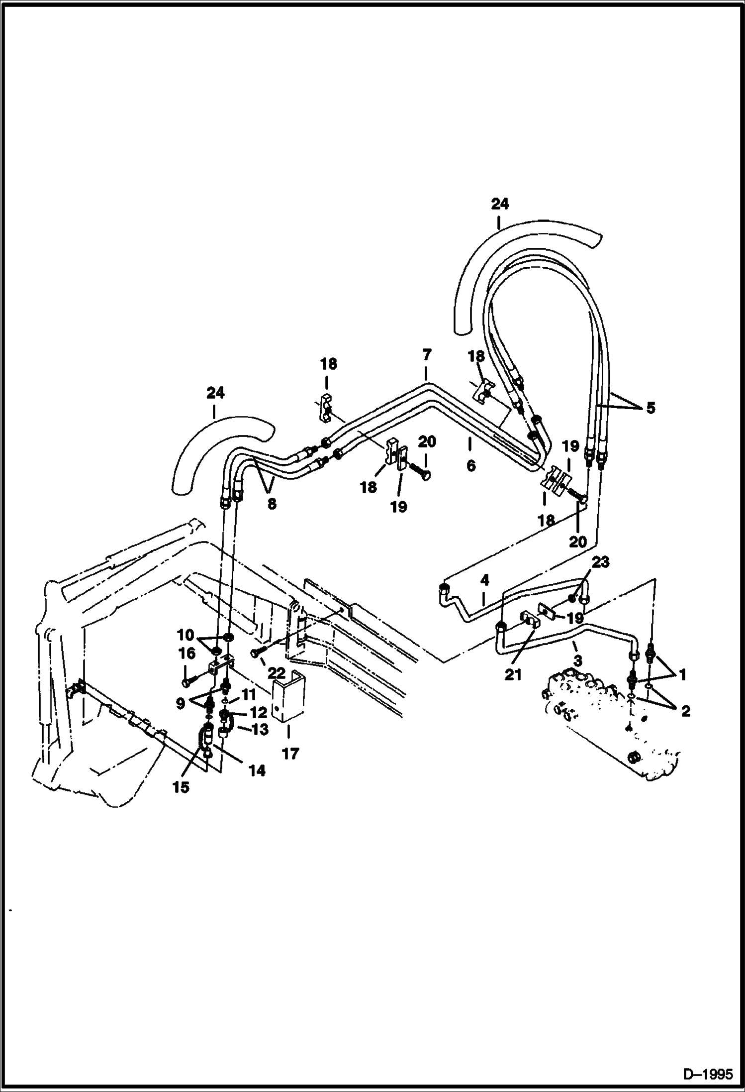 Схема запчастей Bobcat 220 - HYDRAULIC CIRCUITRY Valve to Auxiliary HYDRAULIC SYSTEM