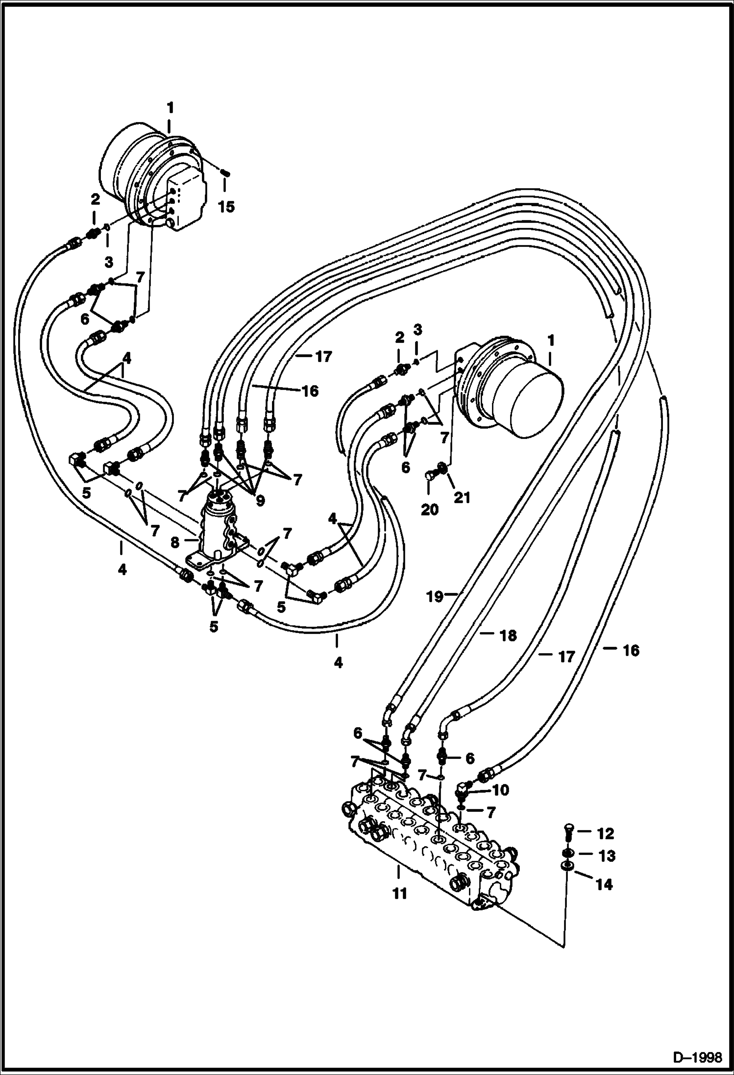 Схема запчастей Bobcat 220 - HYDRAULIC CIRCUITRY Valve to Travel Motor HYDRAULIC SYSTEM