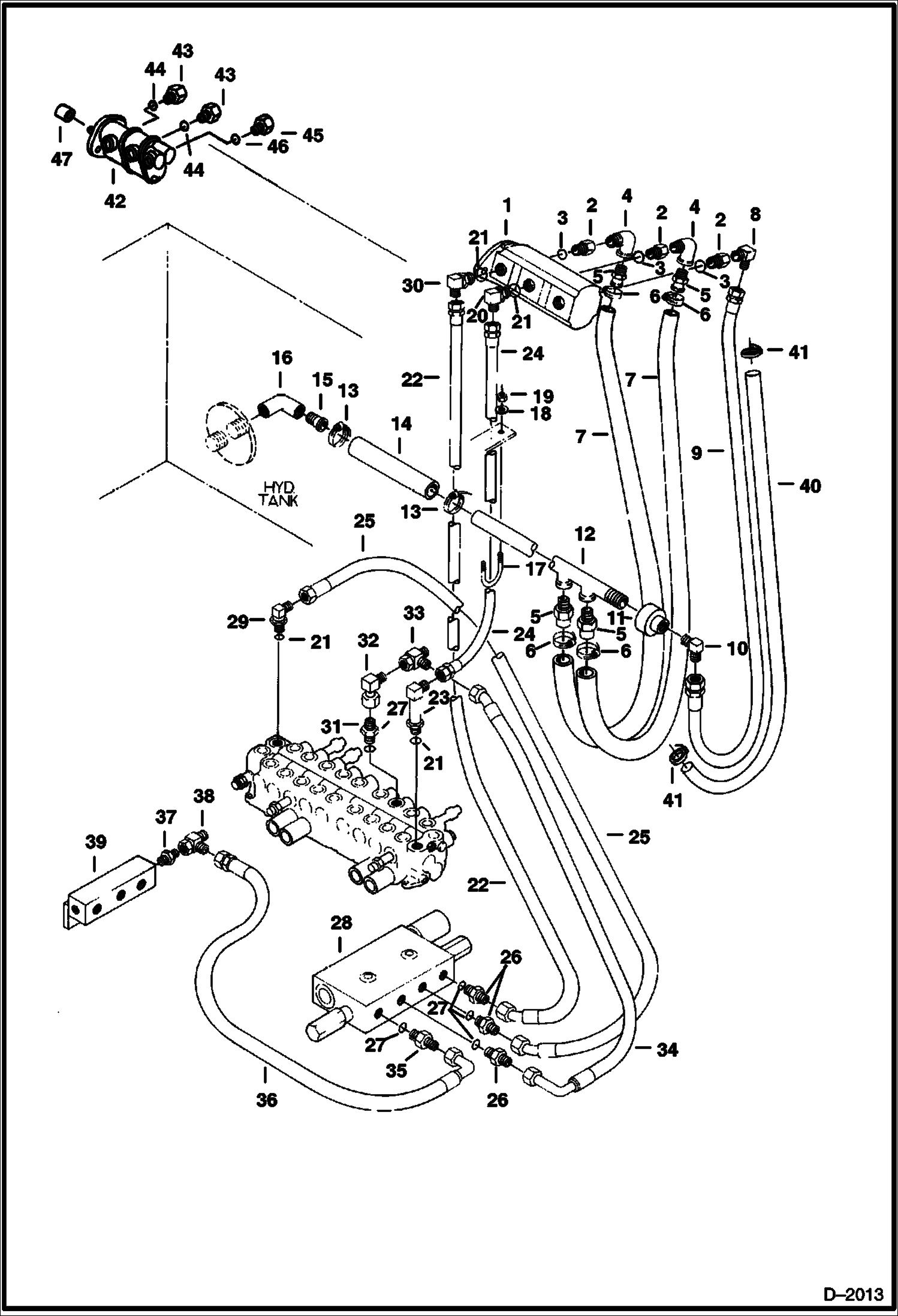 Схема запчастей Bobcat 231 - HYDRAULIC CIRCUITRY (Tank to Pump to Valves) HYDRAULIC SYSTEM