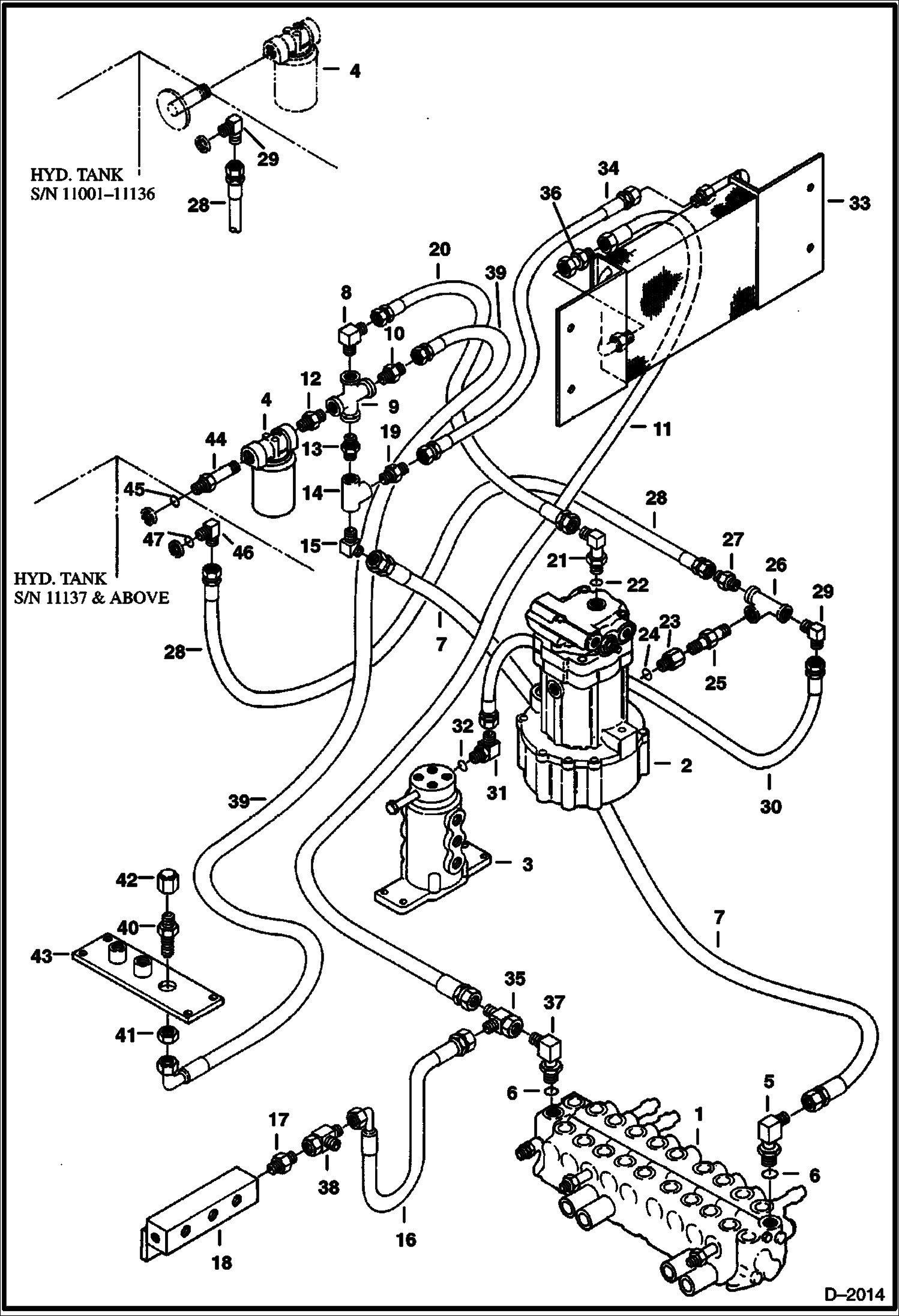 Схема запчастей Bobcat 231 - HYDRAULIC CIRCUITRY (Valve to Tank) HYDRAULIC SYSTEM