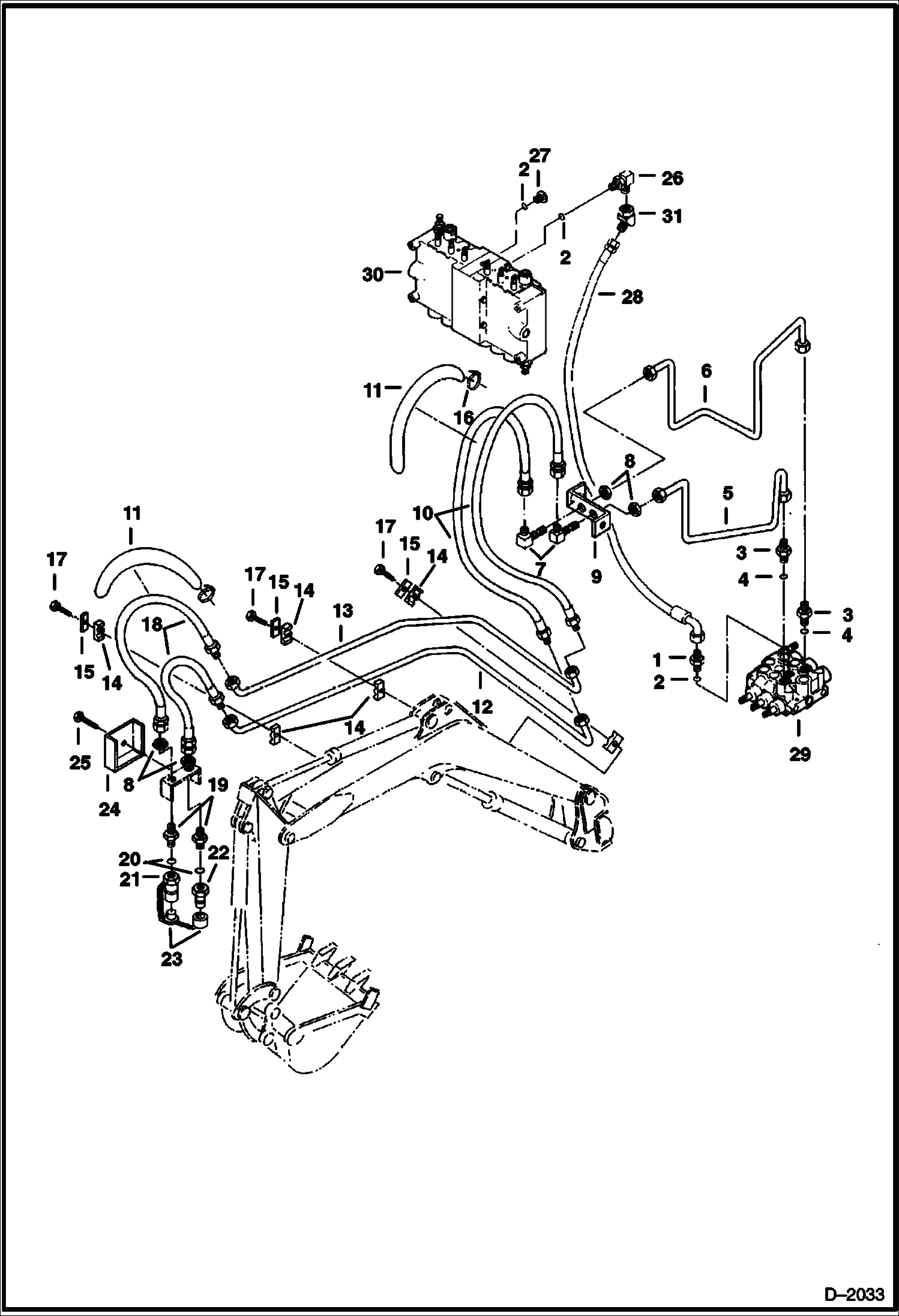 Схема запчастей Bobcat 220 - HYDRAULIC CIRCUITRY (Valve to Auxiliary) (Standard Control Pattern) HYDRAULIC SYSTEM