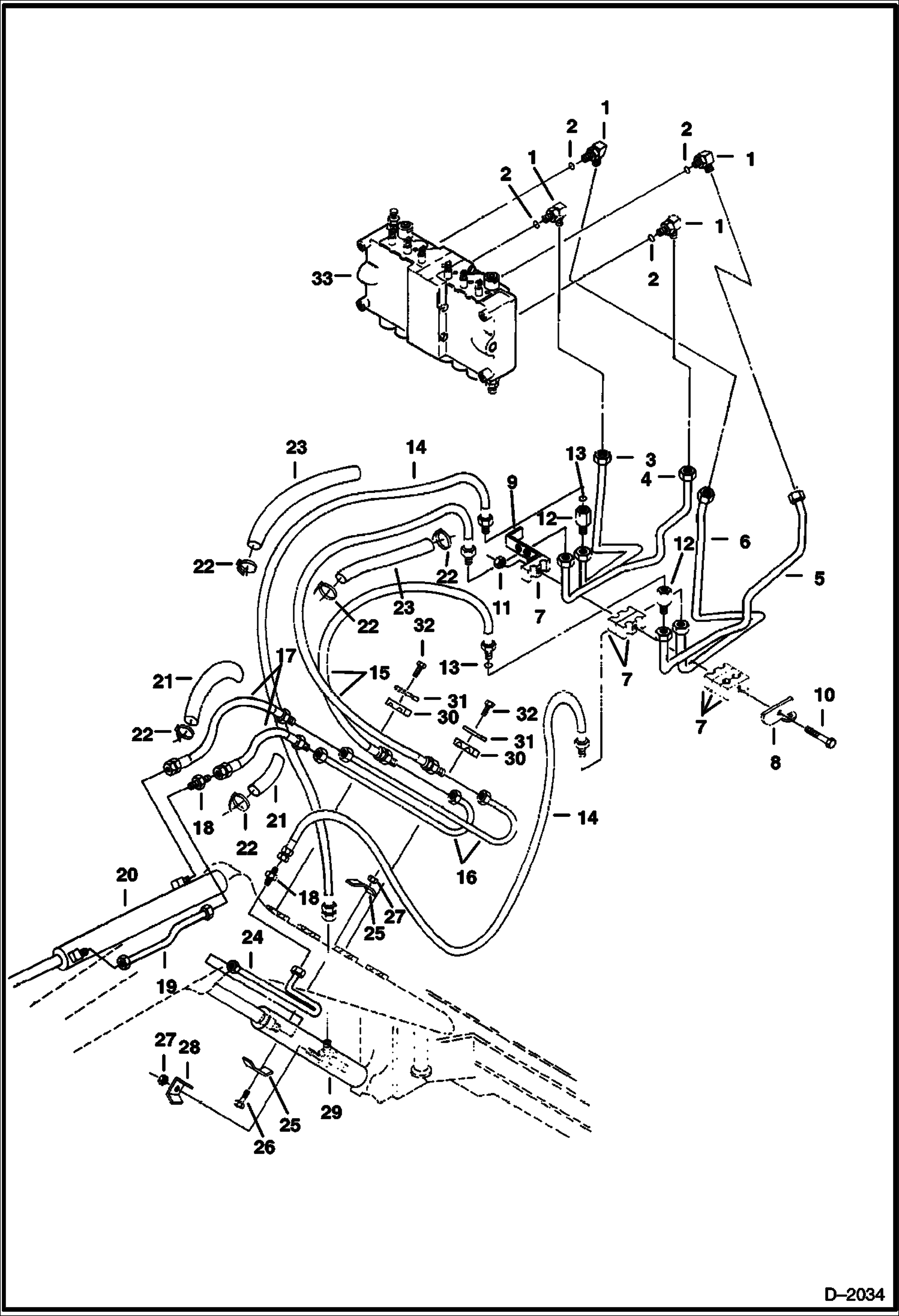 Схема запчастей Bobcat 220 - HYDRAULIC CIRCUITRY (Dipper Arm & Boom) (ISO Control Pattern) HYDRAULIC SYSTEM