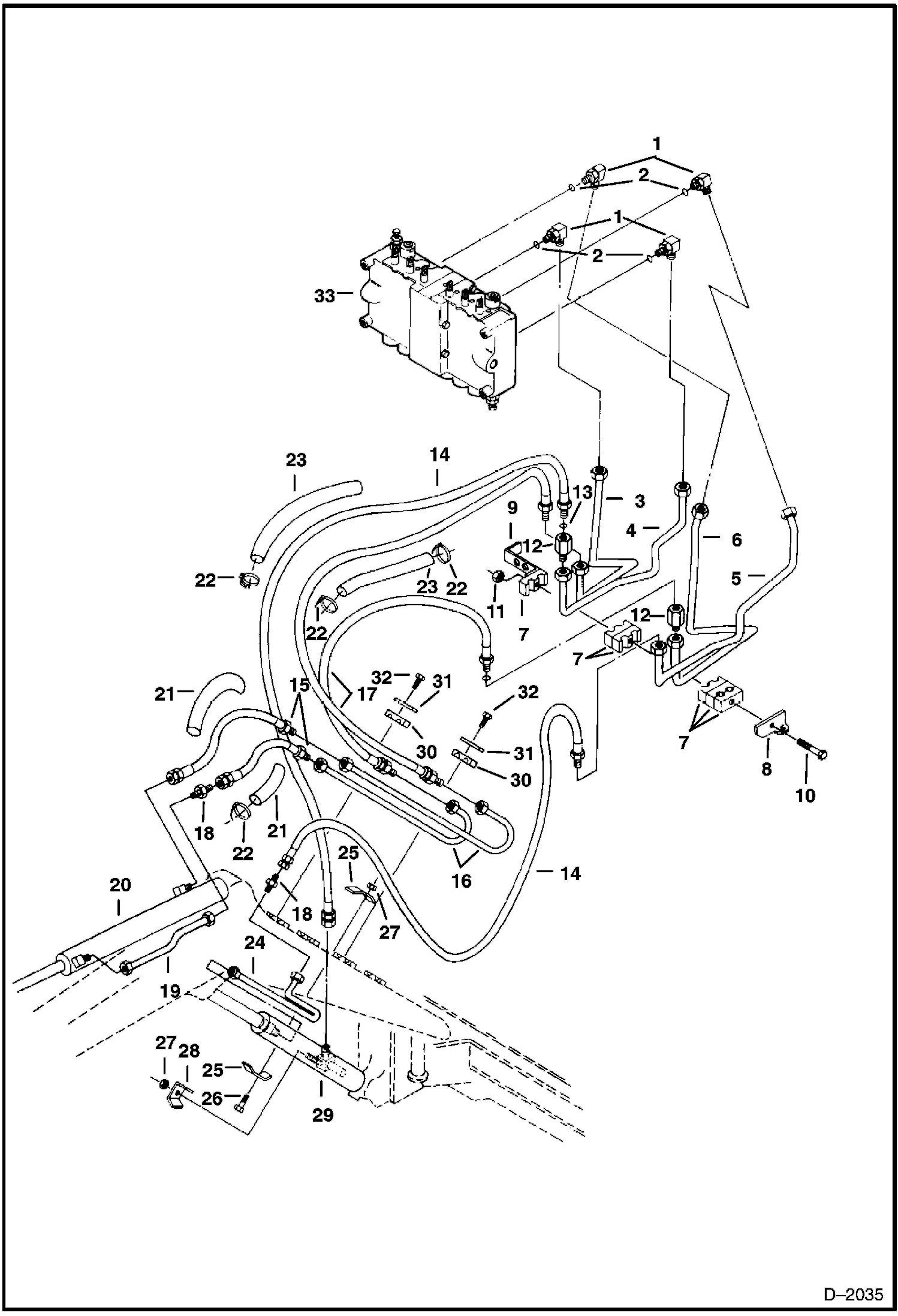 Схема запчастей Bobcat 220 - HYDRAULIC CIRCUITRY (Dipper Arm & Boom) (Standard Control Pattern) HYDRAULIC SYSTEM