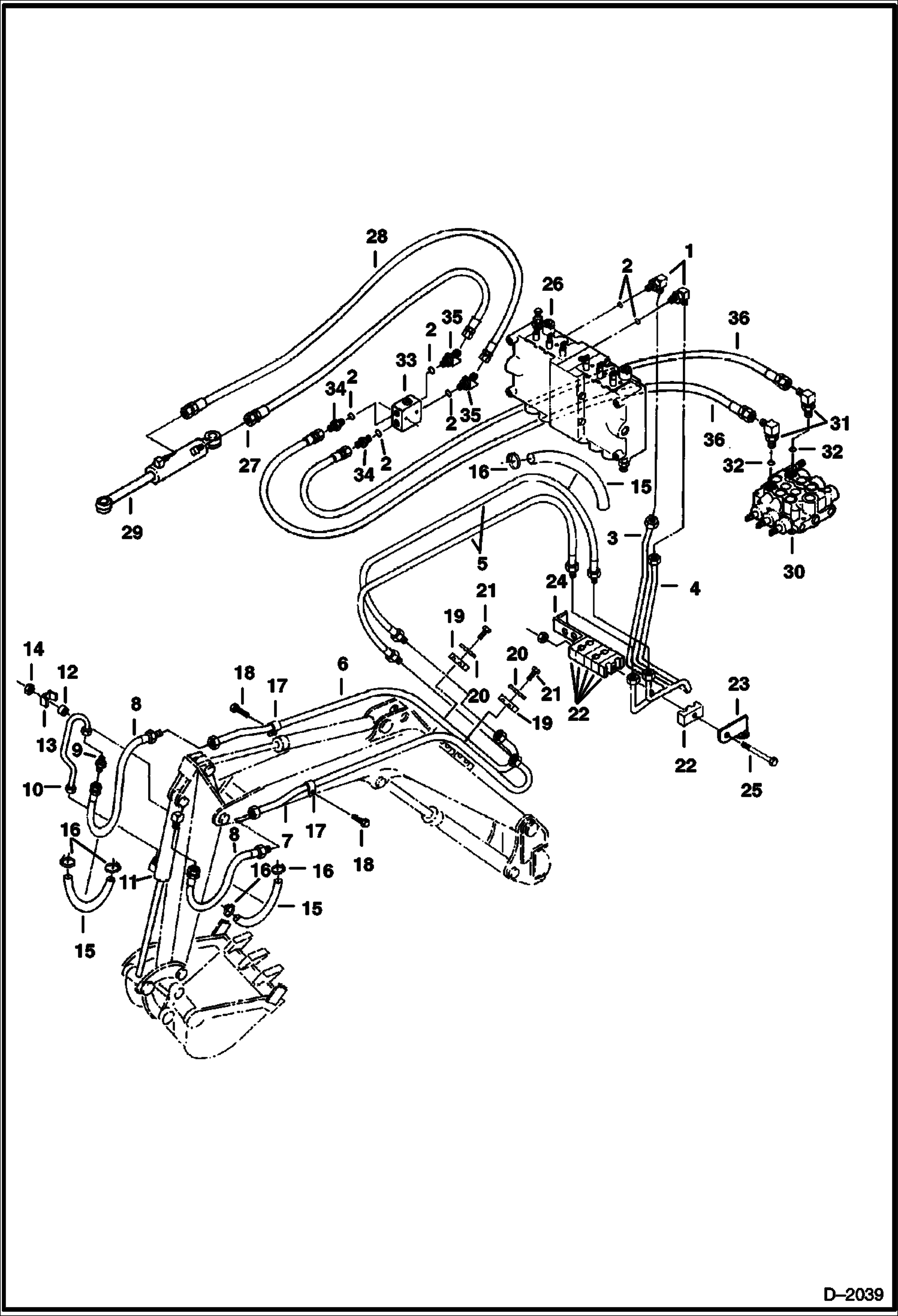 Схема запчастей Bobcat 220 - HYDRAULIC CIRCUITRY (Bucket & Boom Swing) HYDRAULIC SYSTEM