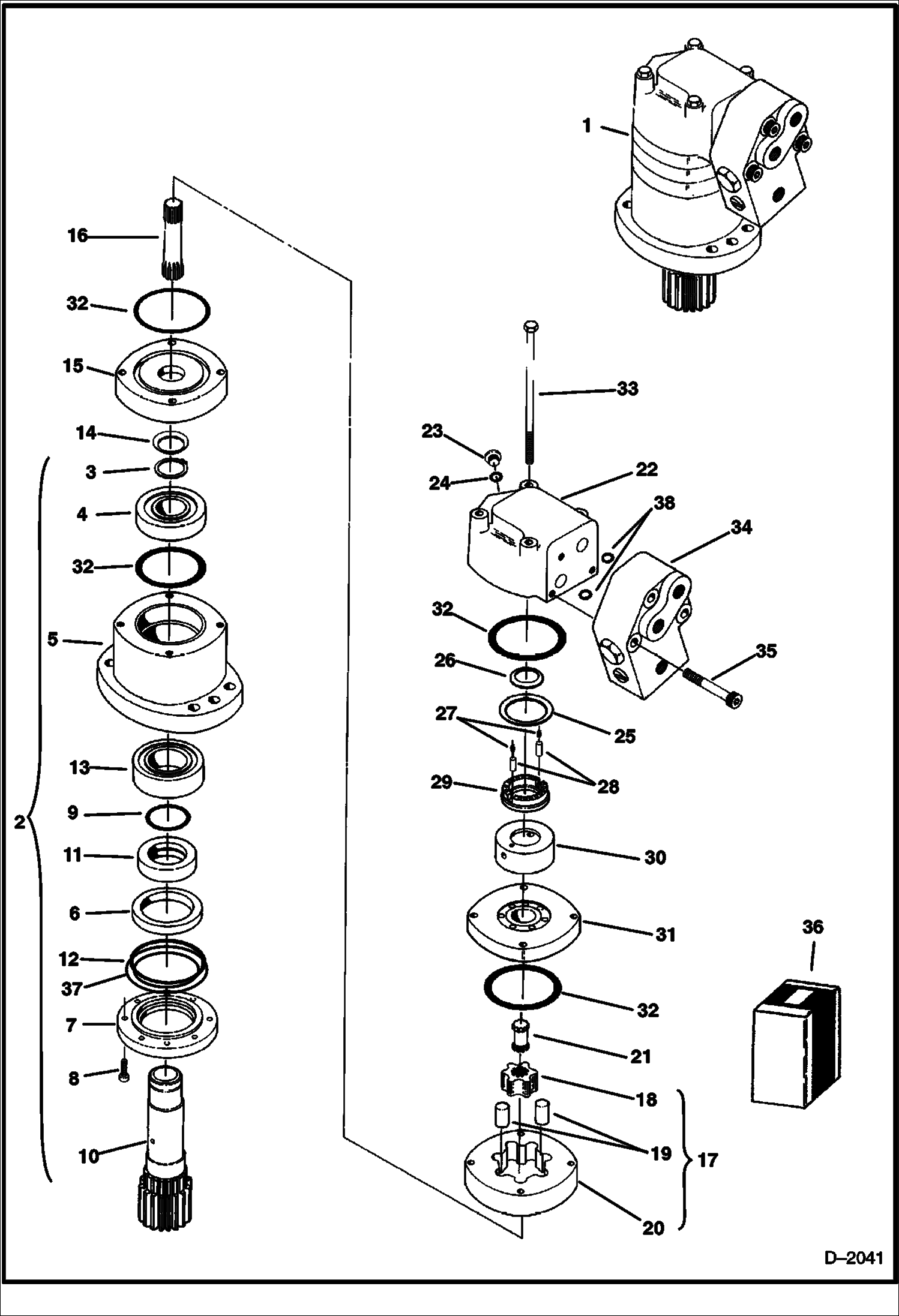 Схема запчастей Bobcat 322 - SWING MOTOR (S/N 223813007 & Below, 223516213 & Below) HYDRAULIC SYSTEM