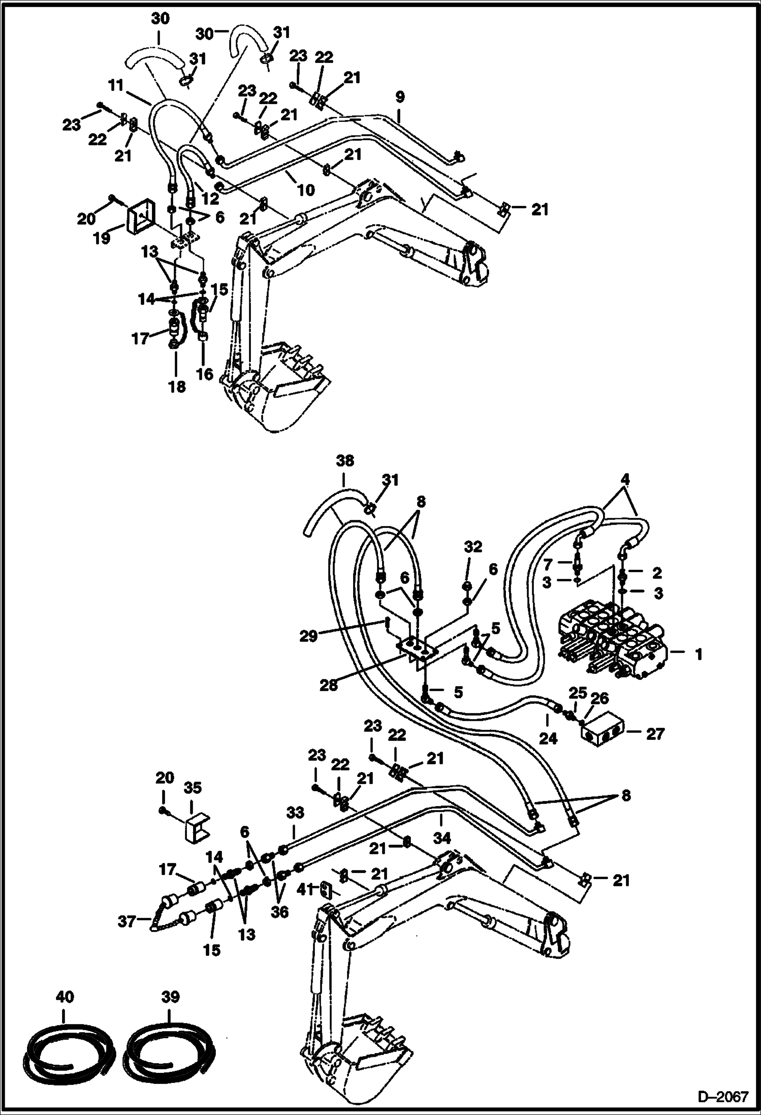 Схема запчастей Bobcat 225 - HYDRAULIC CIRCUITRY Valve to Auxiliary HYDRAULIC SYSTEM