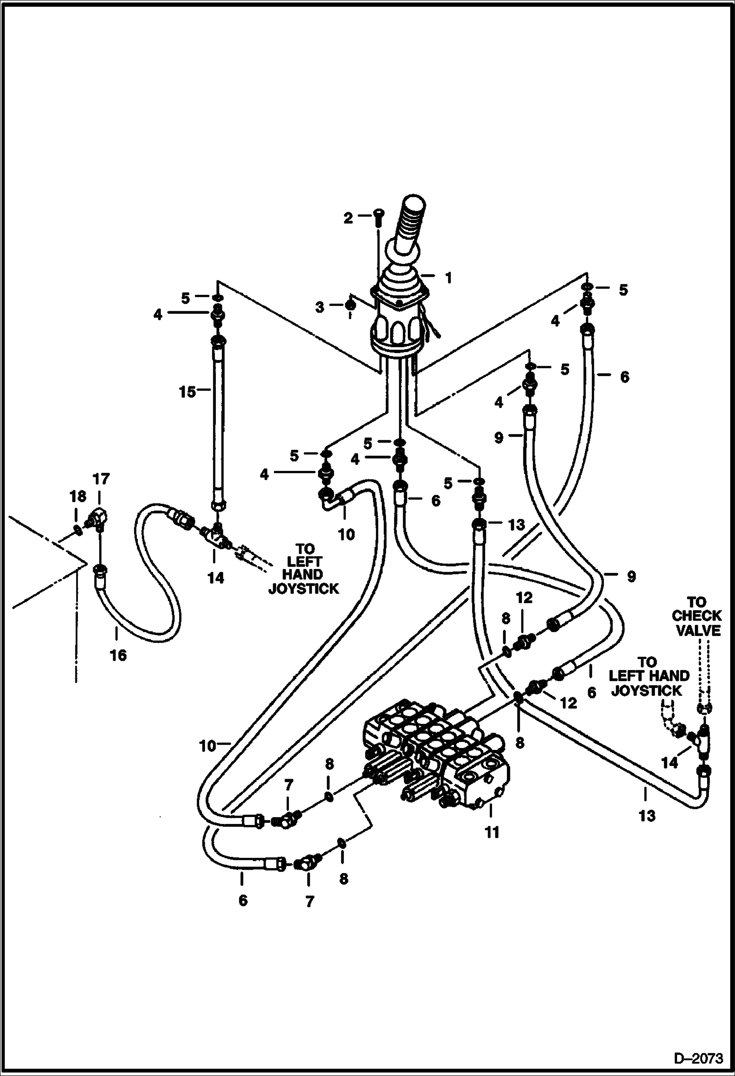 Схема запчастей Bobcat 225 - HYDRAULIC CIRCUITRY (R.H. Joystick Controls) (Bucket & Boom) ISO Control Pattern HYDRAULIC SYSTEM