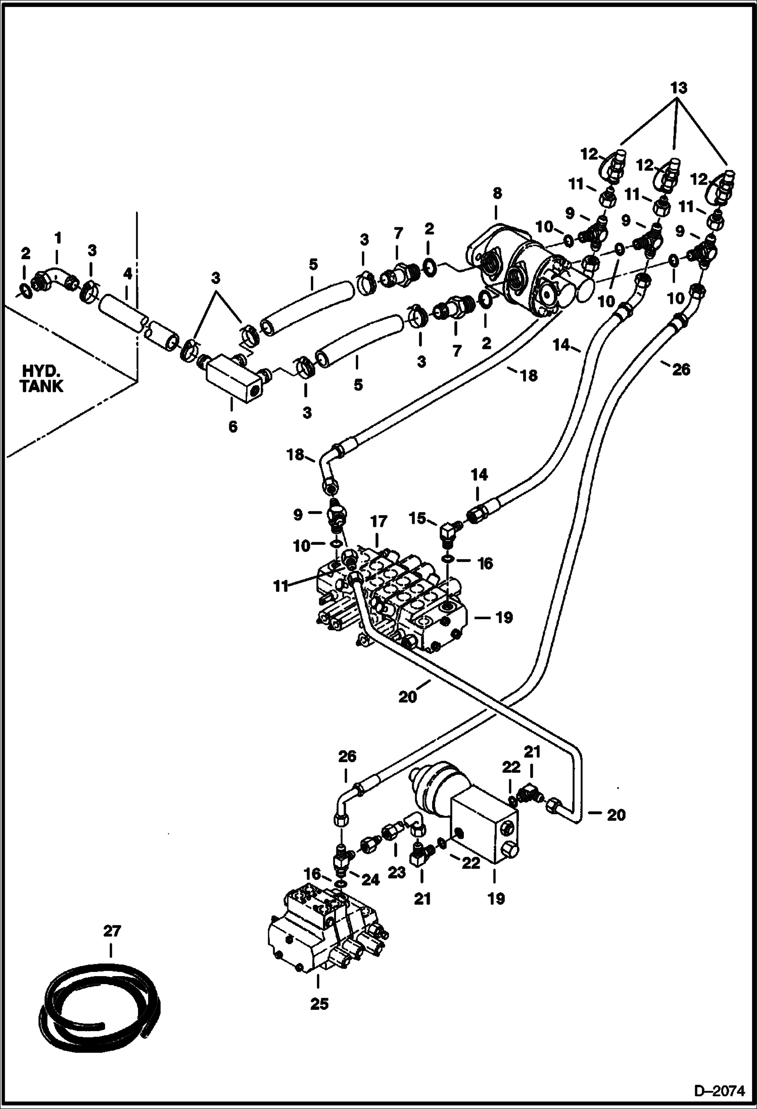 Схема запчастей Bobcat 225 - HYDRAULIC CIRCUITRY Tank to Pump to Valves HYDRAULIC SYSTEM