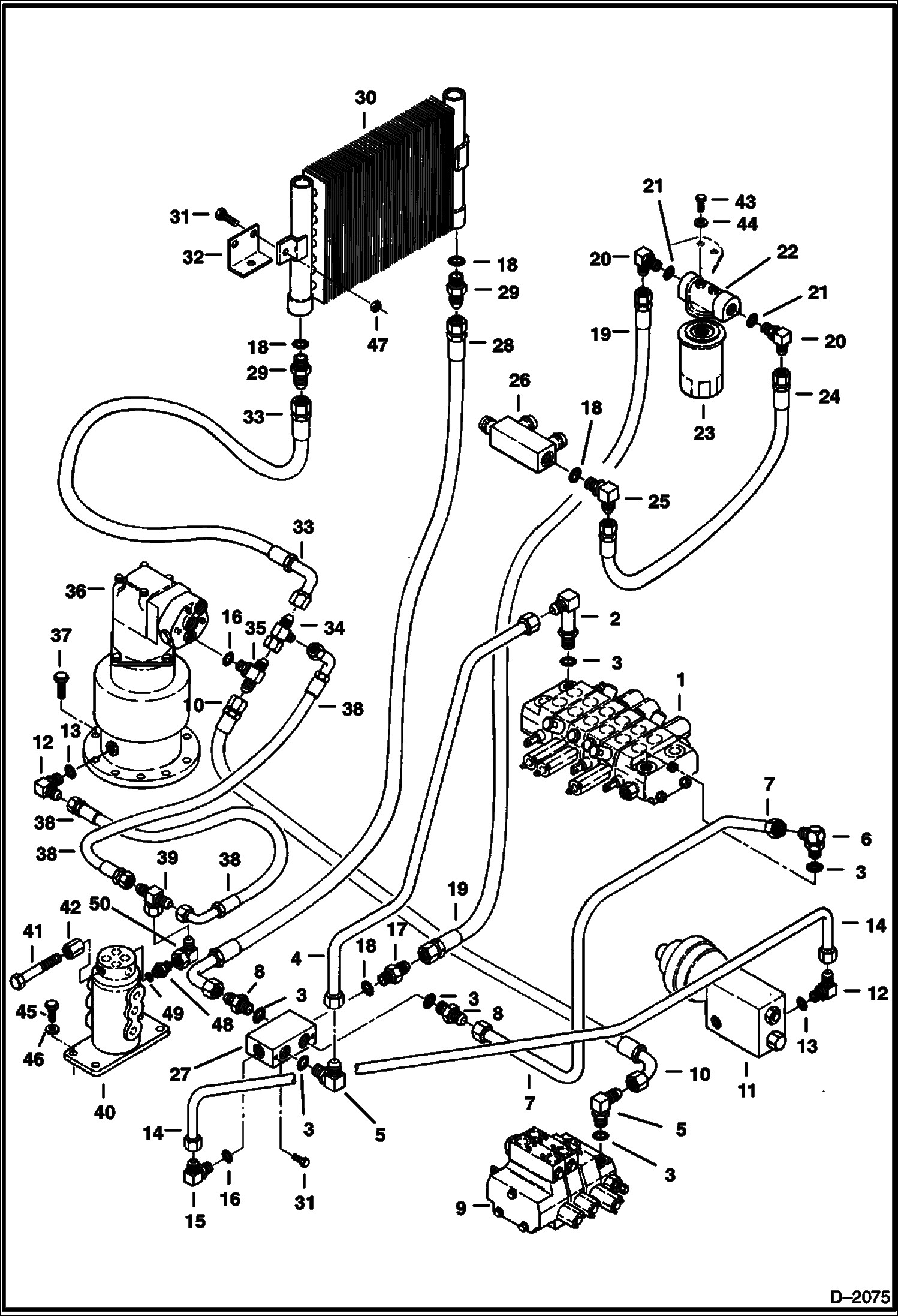 Схема запчастей Bobcat 225 - HYDRAULIC CIRCUITRY Valve to Swing Motor to Cooler 12001-12162 HYDRAULIC SYSTEM