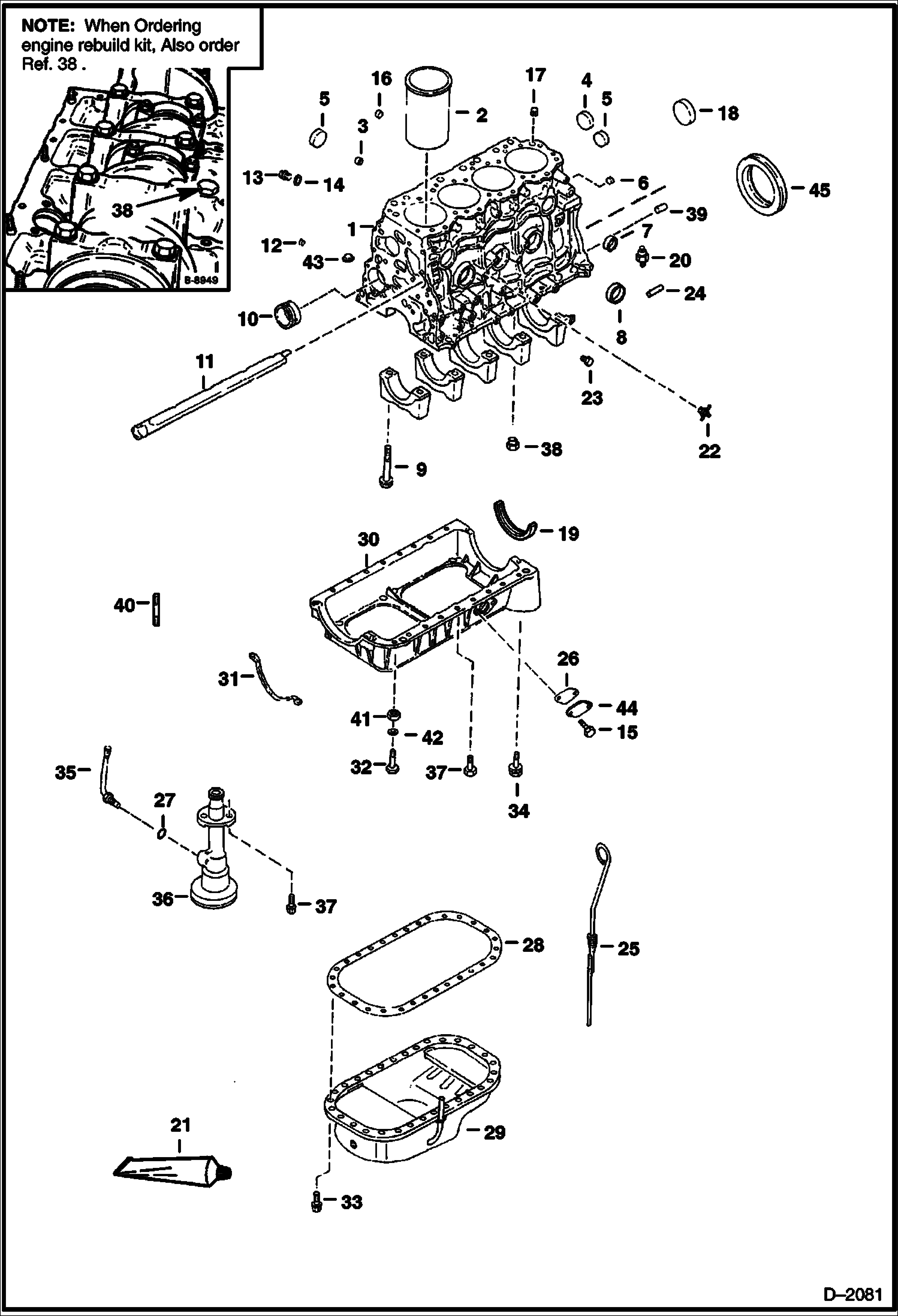 Схема запчастей Bobcat 800s - CRANKCASE & OIL PAN POWER UNIT