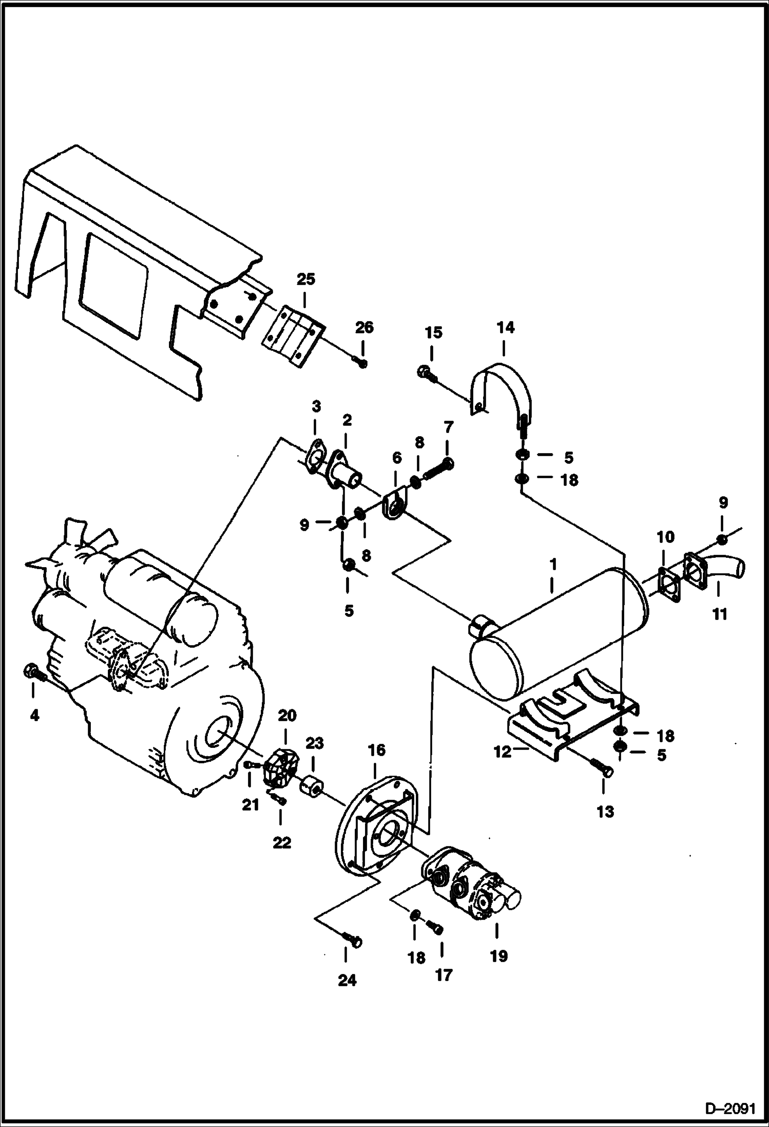 Схема запчастей Bobcat 225 - MUFFLER & POWER TAKE OFF POWER UNIT