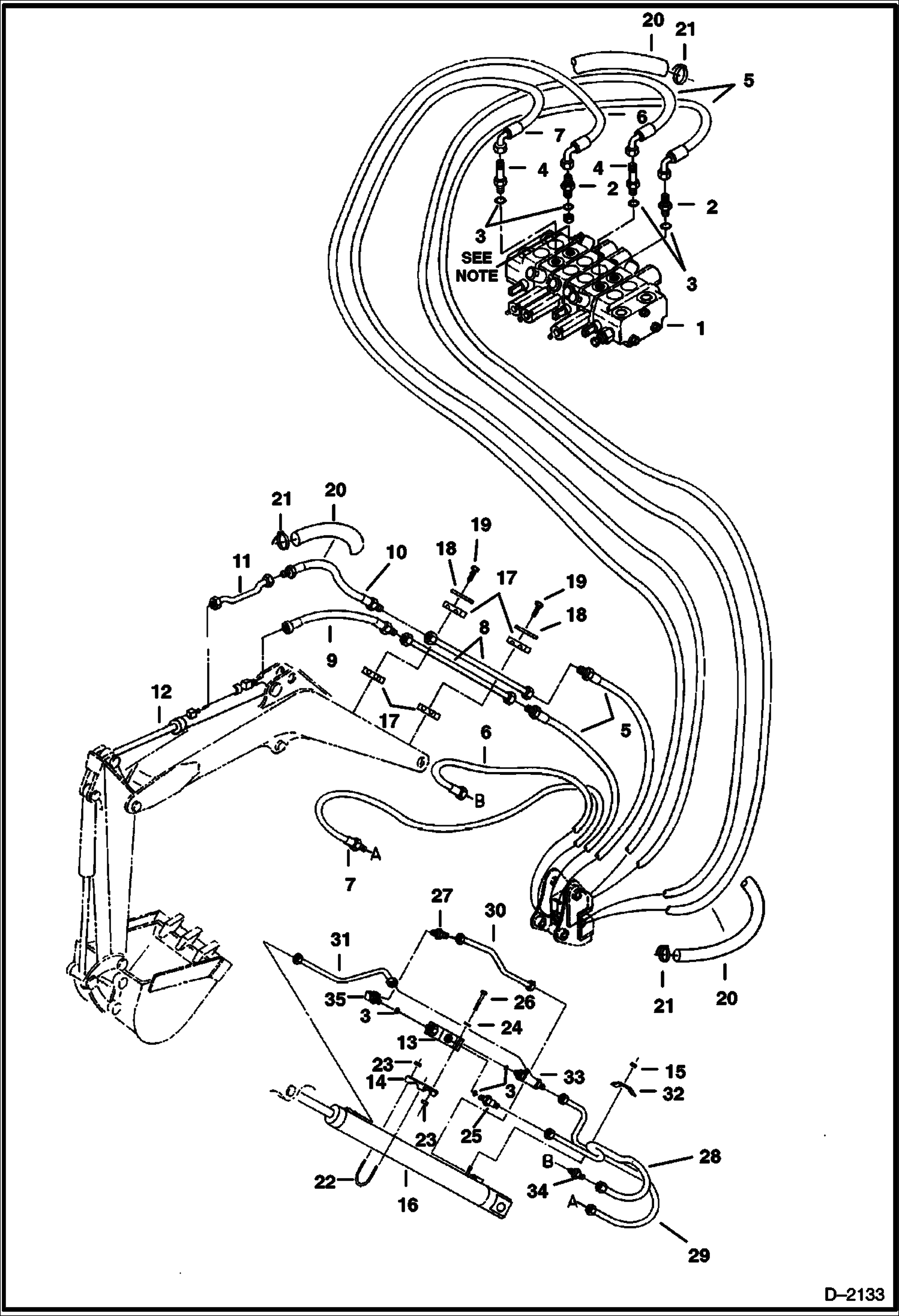 Схема запчастей Bobcat 225 - HYDRAULIC CIRCUITRY Arm & Boom For Excavators Sold in Scandinavian Countries ACCESSORIES & OPTIONS