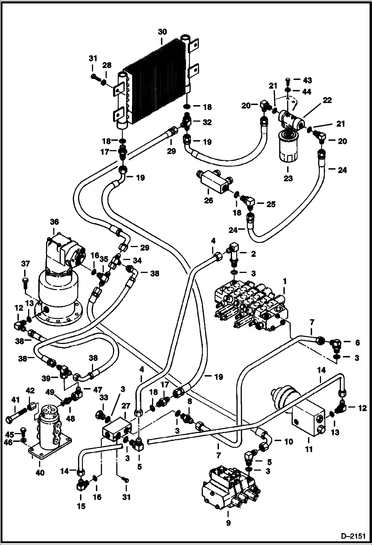 Схема запчастей Bobcat 225 - HYDRAULIC CIRCUITRY Valve to Swing Motor to Cooler 12163 & Above HYDRAULIC SYSTEM