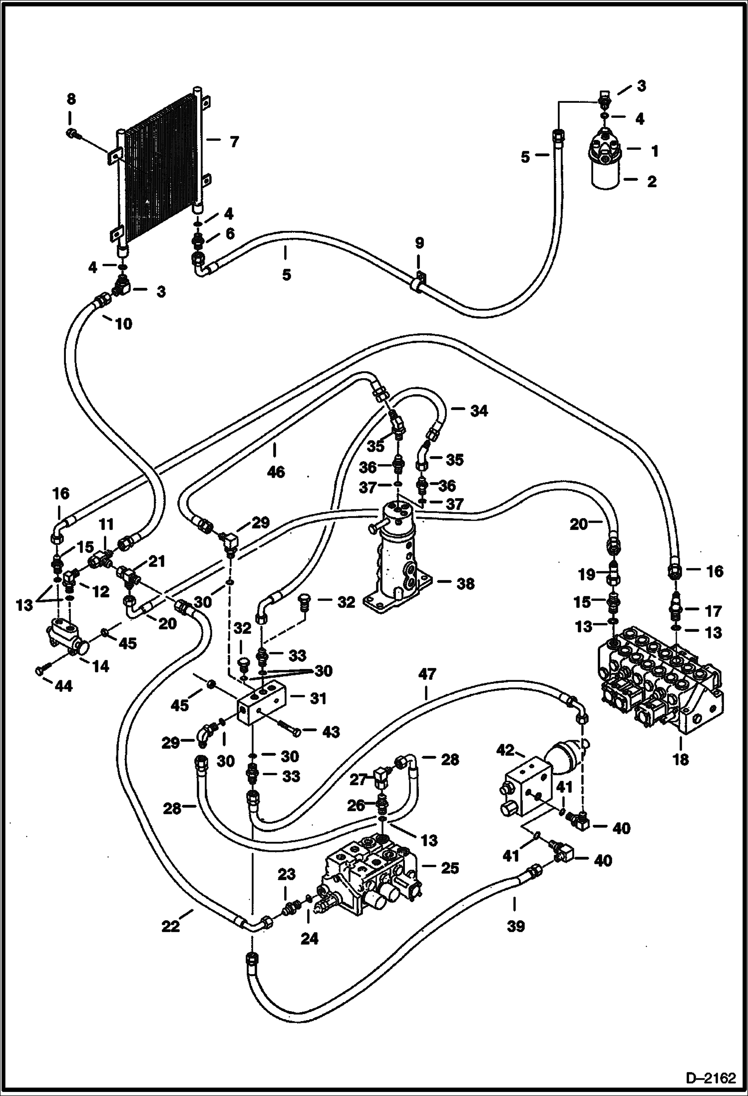 Схема запчастей Bobcat 231 - HYDRAULIC CIRCUITRY (Valves to Oil Cooler to Filter) HYDRAULIC SYSTEM