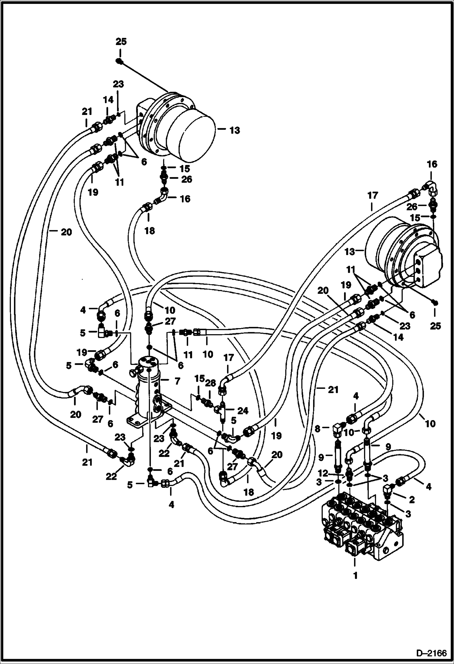 Схема запчастей Bobcat 231 - HYDRAULIC CIRCUITRY (Valve to Travel Motors) (S/N 12001 - 12380) HYDRAULIC SYSTEM