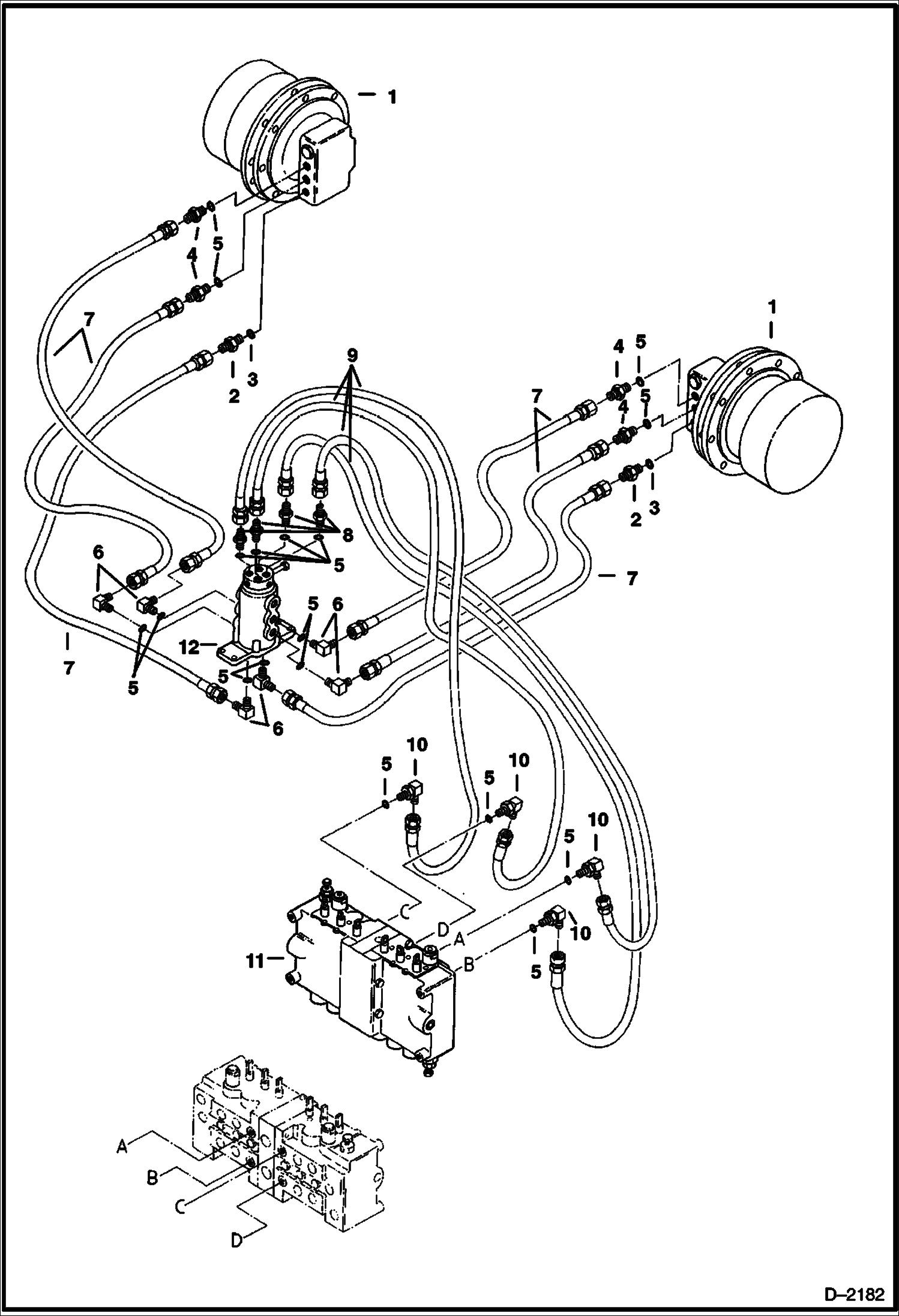 Схема запчастей Bobcat 220 - HYDRAULIC CIRCUITRY (Valve to Travel Motors) (S/N 508212930 & Above) HYDRAULIC SYSTEM