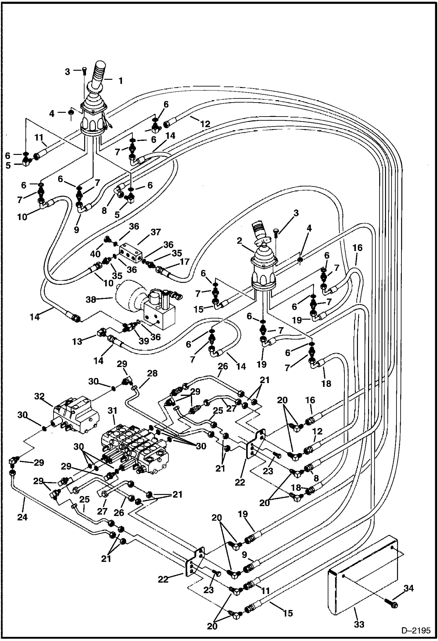 Схема запчастей Bobcat 220 - HYDRAULIC CIRCUITRY (Joystick Controls) (Standard) HYDRAULIC SYSTEM