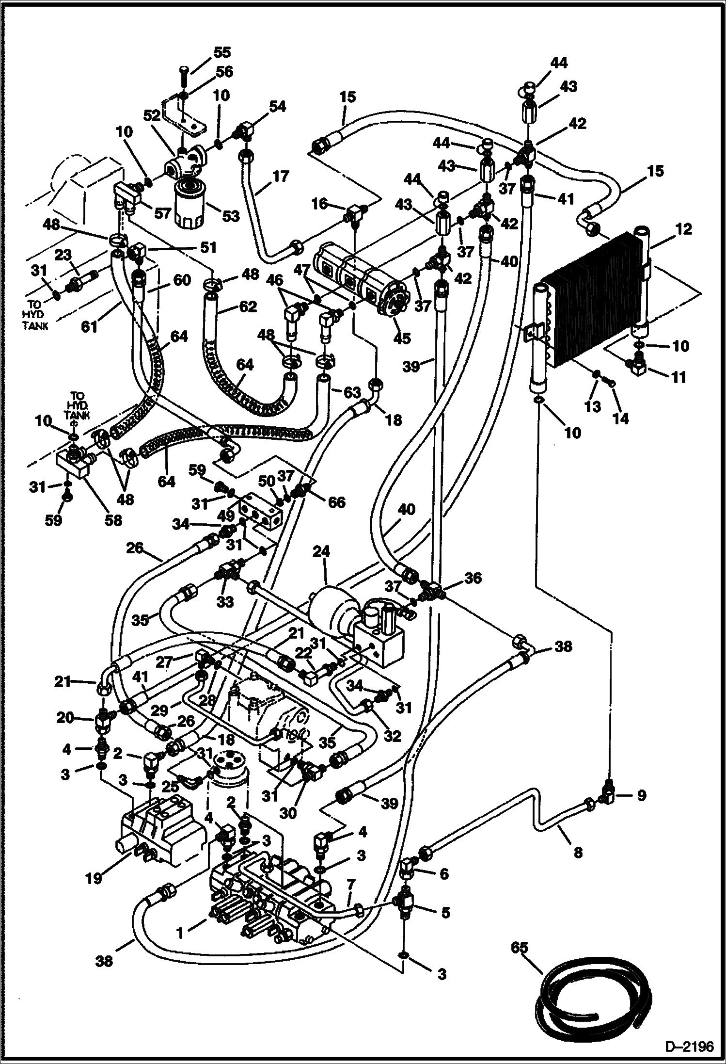 Схема запчастей Bobcat 220 - HYDRAULIC CIRCUITRY (Pump to Valve to Cooler to Filter) (S/N 508215001 - 15737) HYDRAULIC SYSTEM