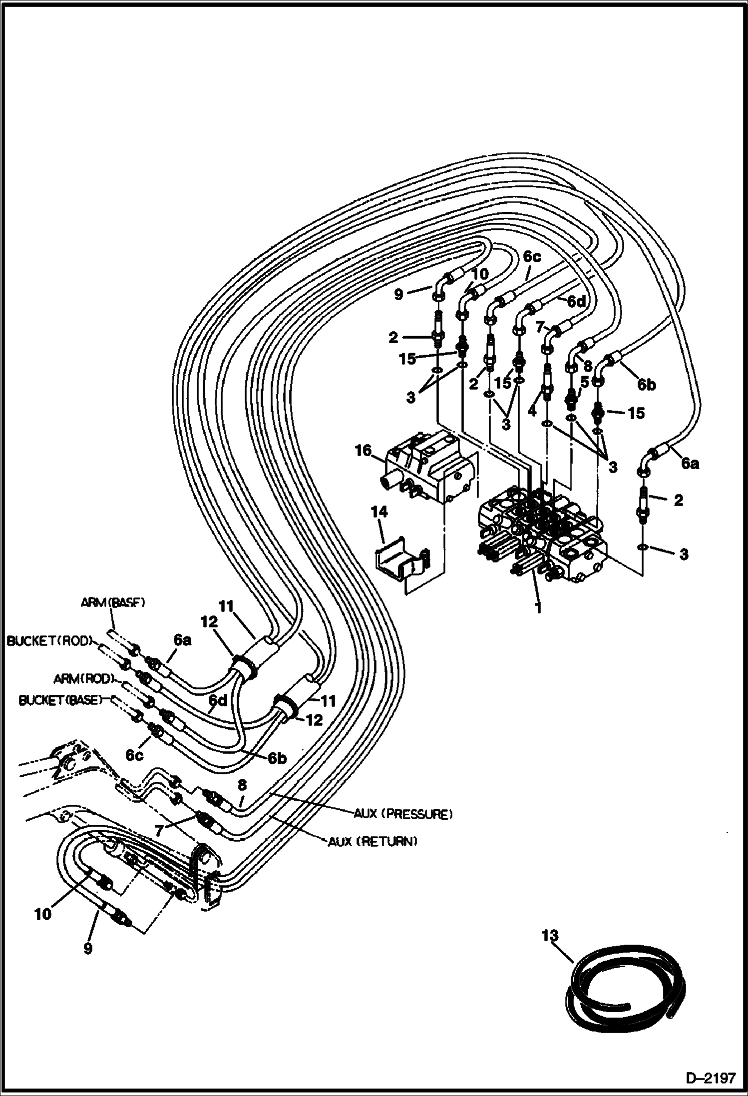 Схема запчастей Bobcat 220 - HYDRAULIC CIRCUITRY (Valve to Arm to Boom to Bucket to Auxiliary) HYDRAULIC SYSTEM