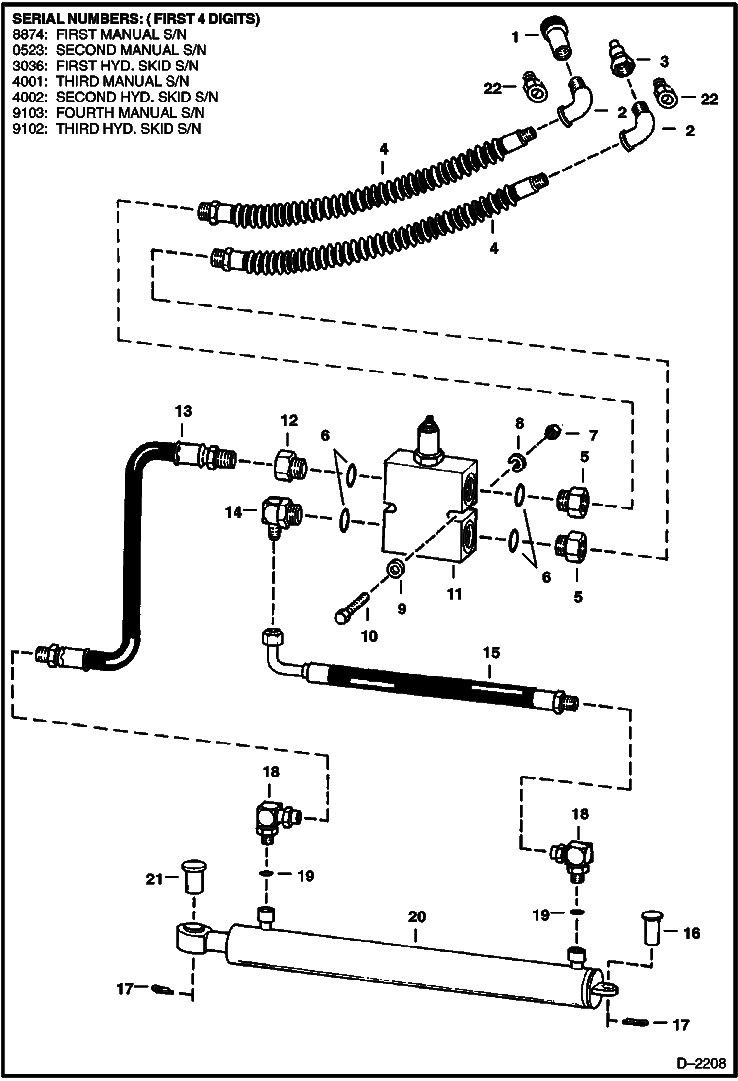 Схема запчастей Bobcat PLANERS - PLANER (Side Shift Hydraulic Circuitry) (For Manual Skids) (052300101 - 00700) Loader