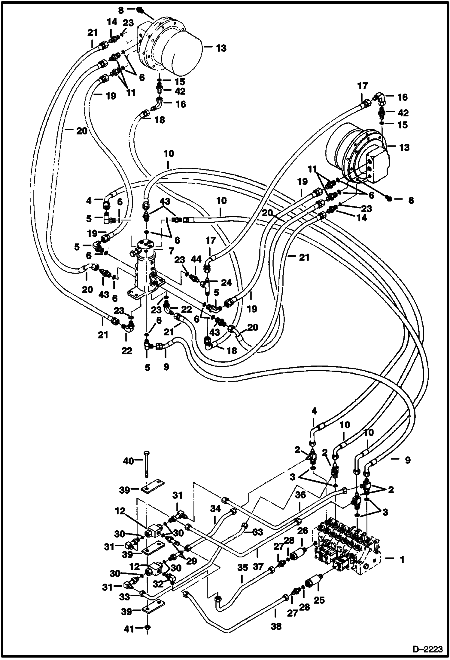 Схема запчастей Bobcat 231 - HYDRAULIC CIRCUITRY (Valve to Travel Motors) (S/N 12381 & Above) HYDRAULIC SYSTEM