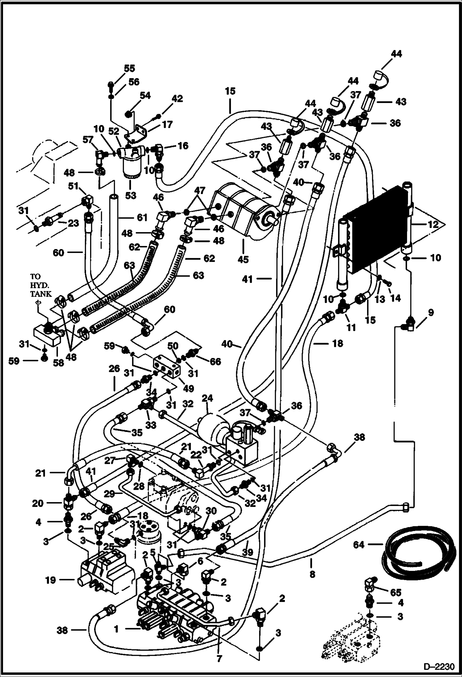 Схема запчастей Bobcat 320 - HYDRAULIC CIRCUITRY (Pump to Valve to Cooler to Filter) (S/N 511720001-511721411) HYDRAULIC SYSTEM