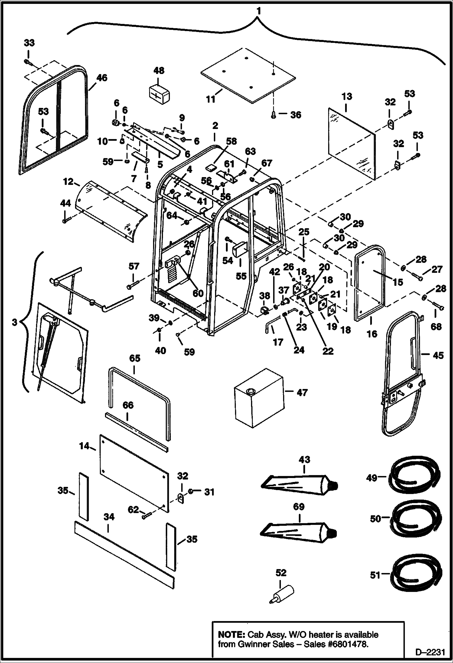 Схема запчастей Bobcat 320 - OPERATOR CAB MAIN FRAME