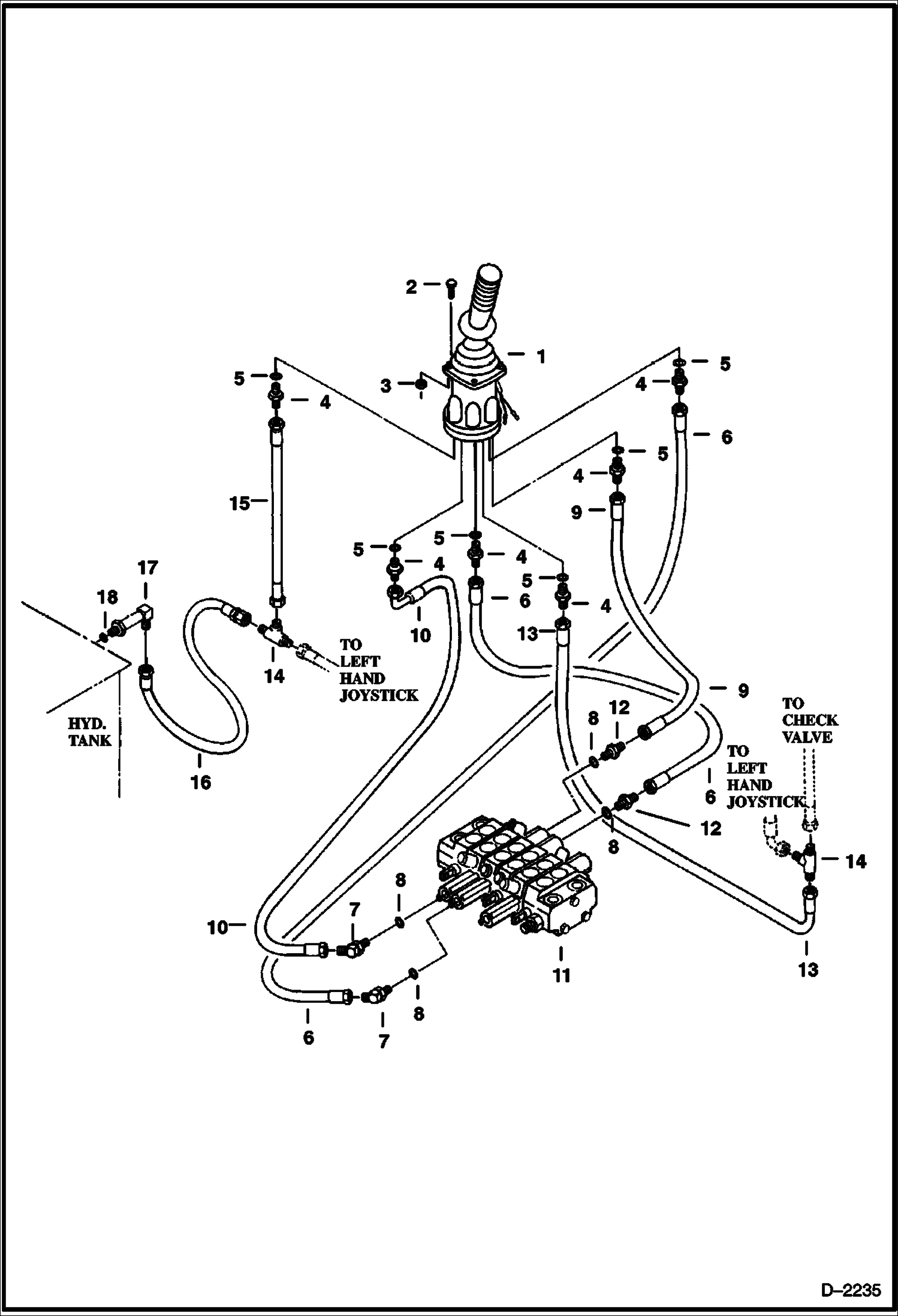 Схема запчастей Bobcat 325 - HYDRAULIC CIRCUITRY (R.H. Joystick Controls) (Bucket & Boom) (ISO Control Pattern) (S/N 511820001-511820178) HYDRAULIC SYSTEM