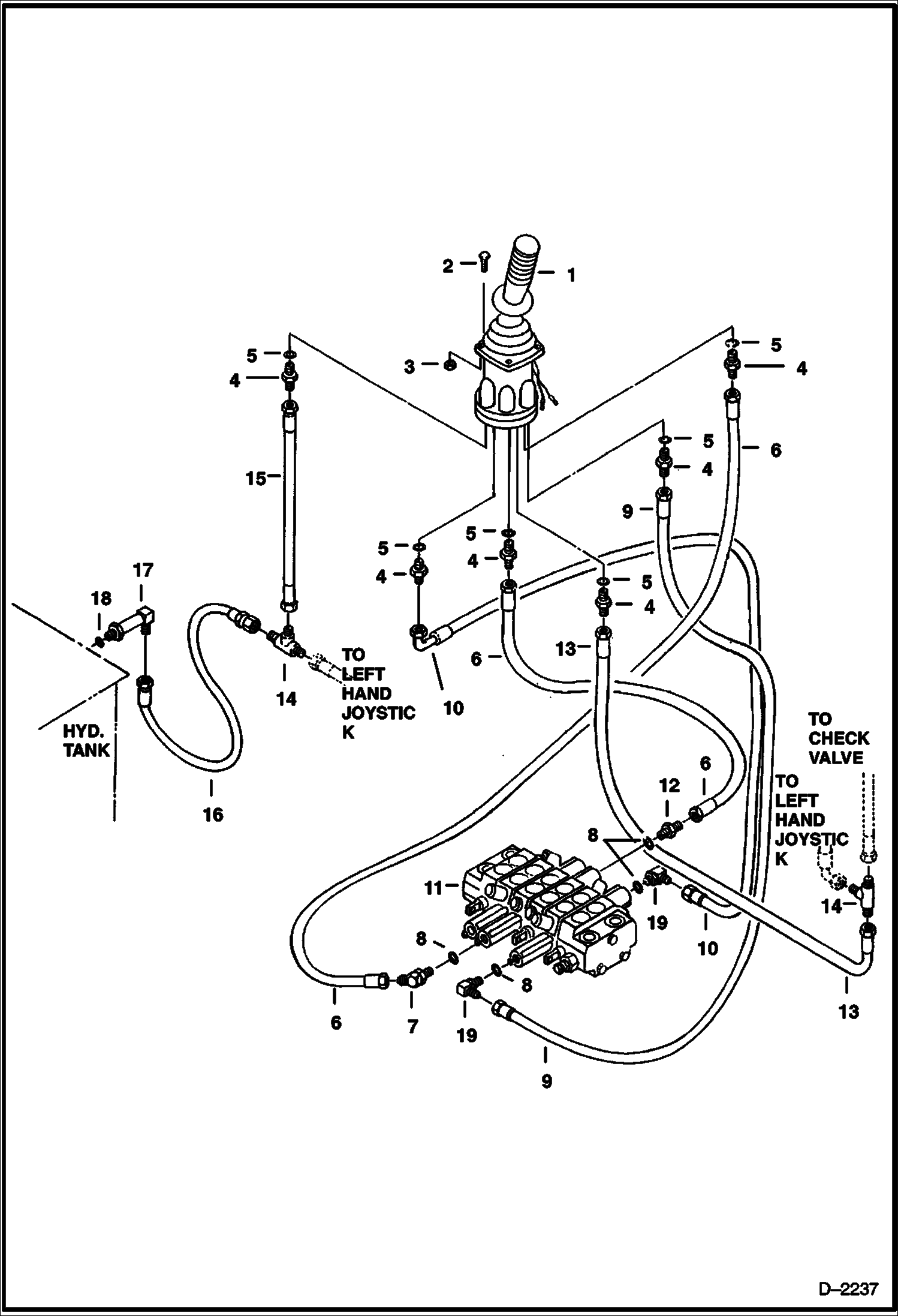 Схема запчастей Bobcat 325 - R.H. JOYSTICK CONTROLS (Bucket & Arm) (Standard Control Pattern) (S/N 511820001-511820178) HYDRAULIC SYSTEM