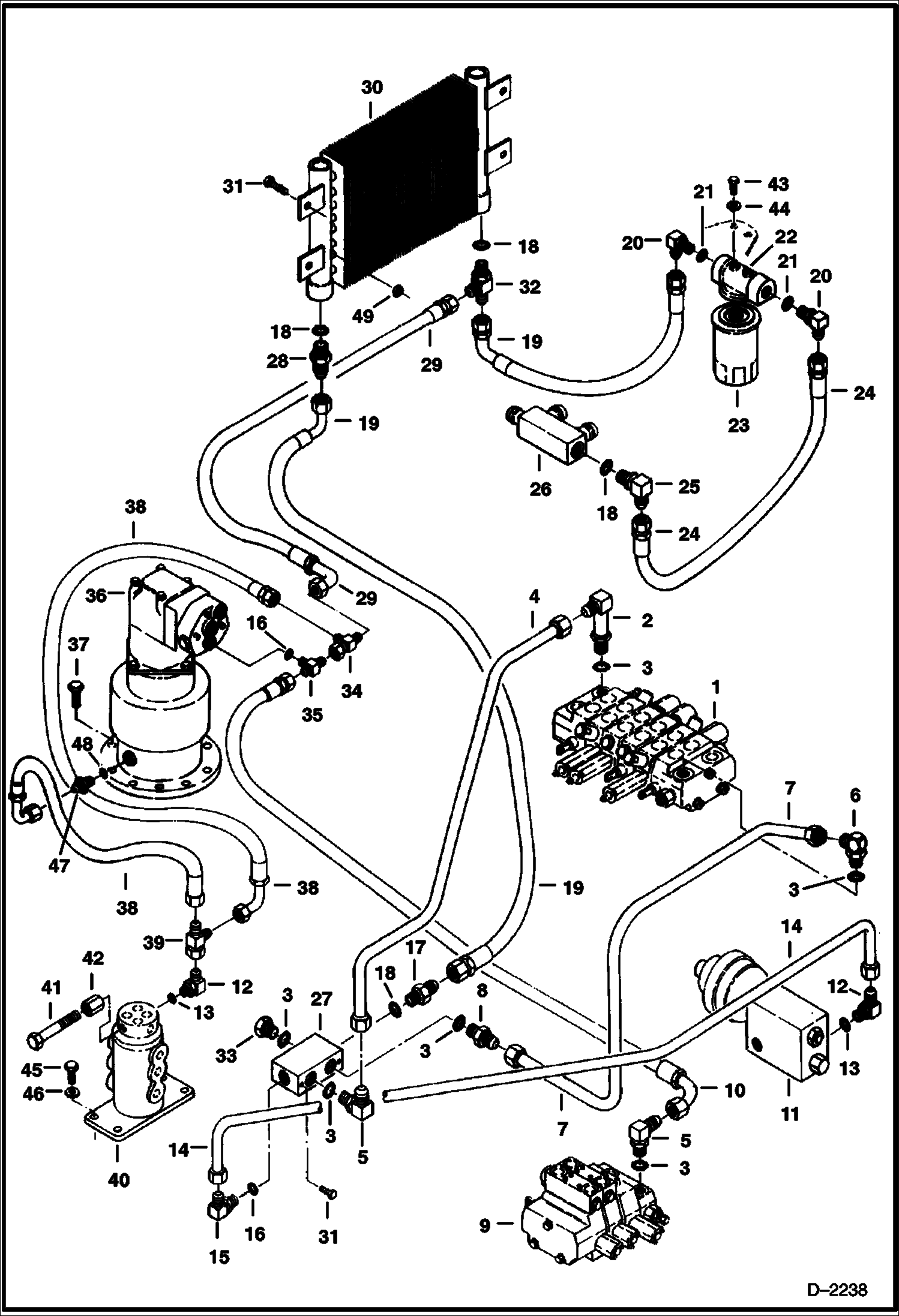 Схема запчастей Bobcat 325 - HYDRAULIC CIRCUITRY (Valve to Swing Motor to Cooler) (S/N 511820001-511820178) HYDRAULIC SYSTEM