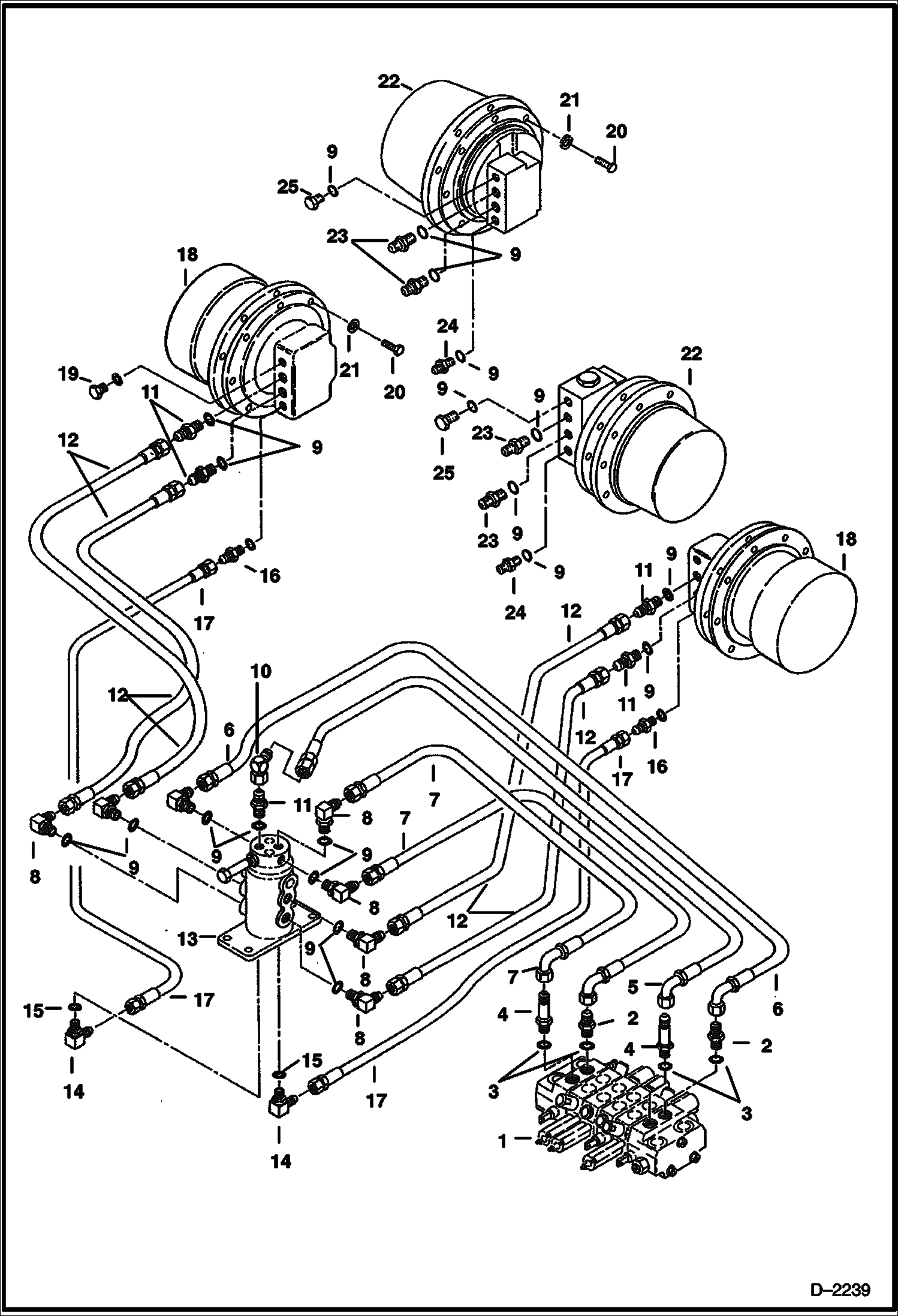 Схема запчастей Bobcat 325 - HYDRAULIC CIRCUITRY (Valve to Swivel Joint to Travel Motor) (S/N 511820001-511820178) HYDRAULIC SYSTEM