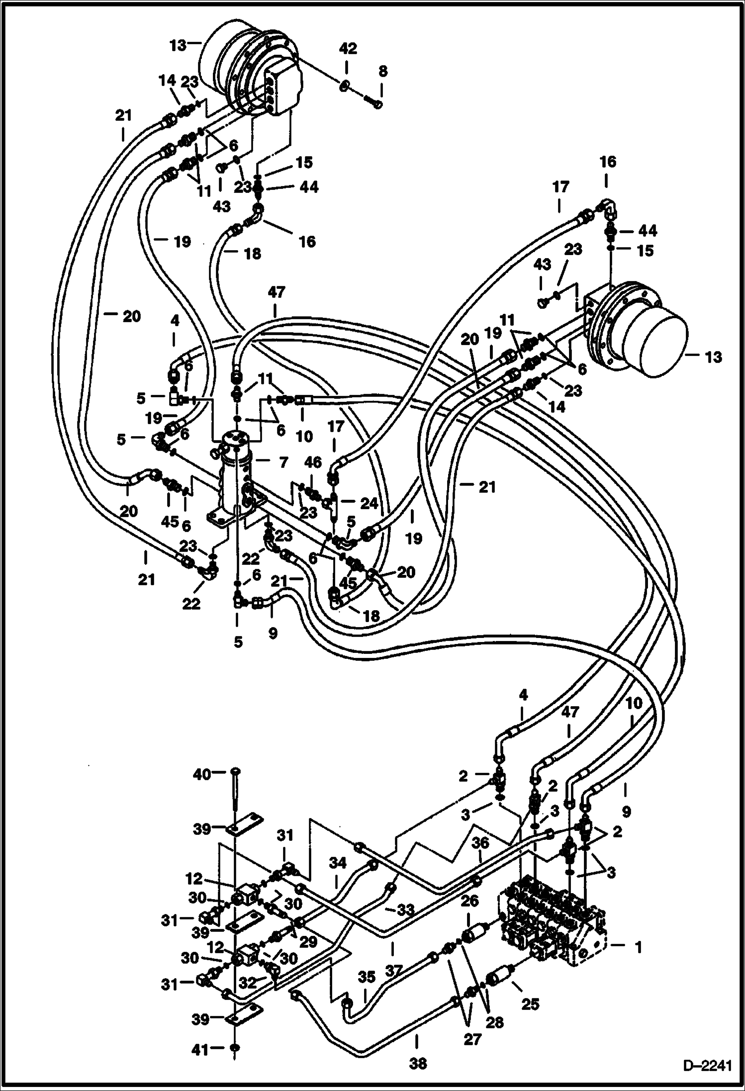 Схема запчастей Bobcat 331 - HYDRAULIC CIRCUITRY (Valve to Travel Motors) (S/N 20001-20097) HYDRAULIC SYSTEM