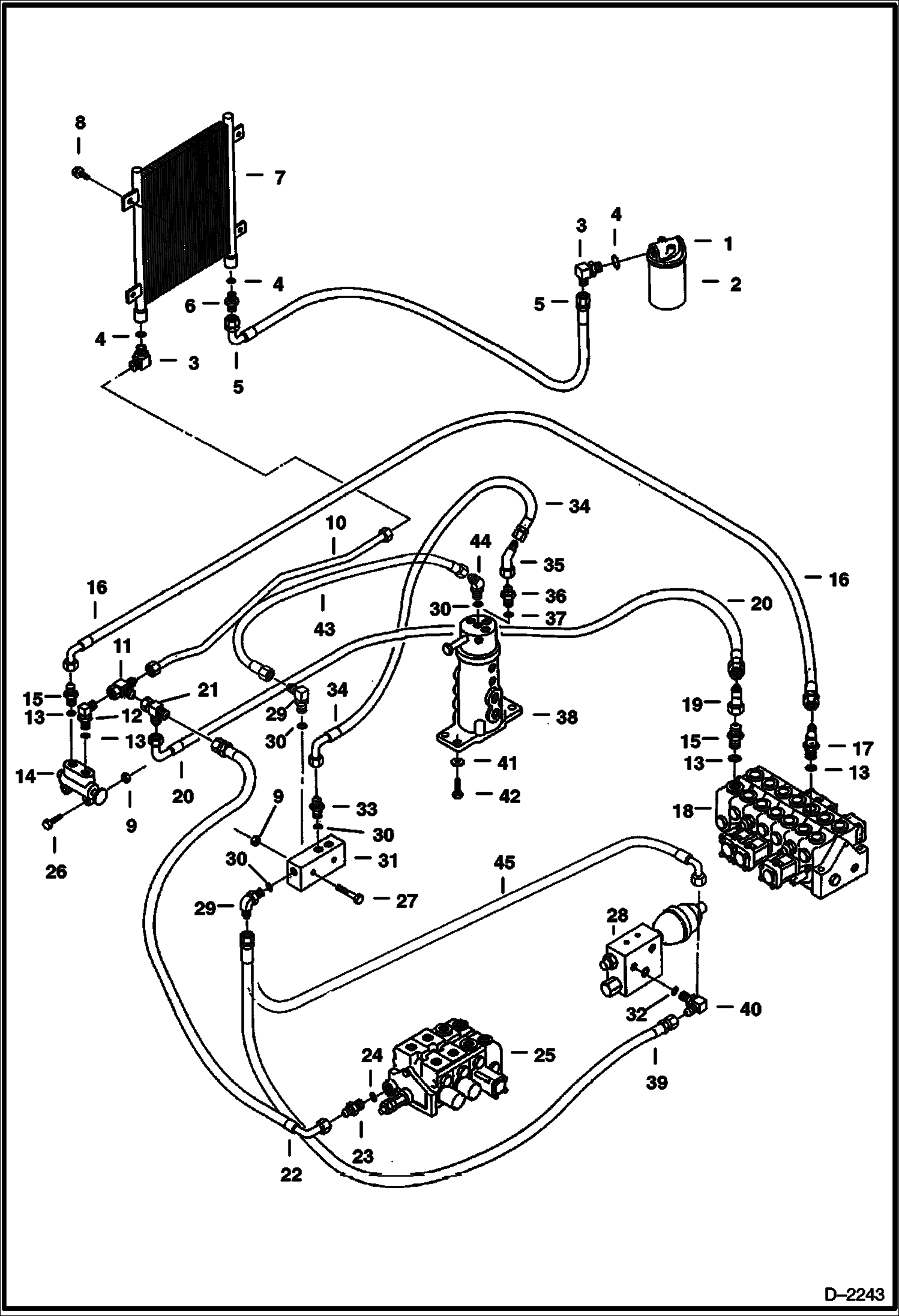 Схема запчастей Bobcat 331 - HYDRAULIC CIRCUITRY (Valves to Oil Cooler to Filter) HYDRAULIC SYSTEM