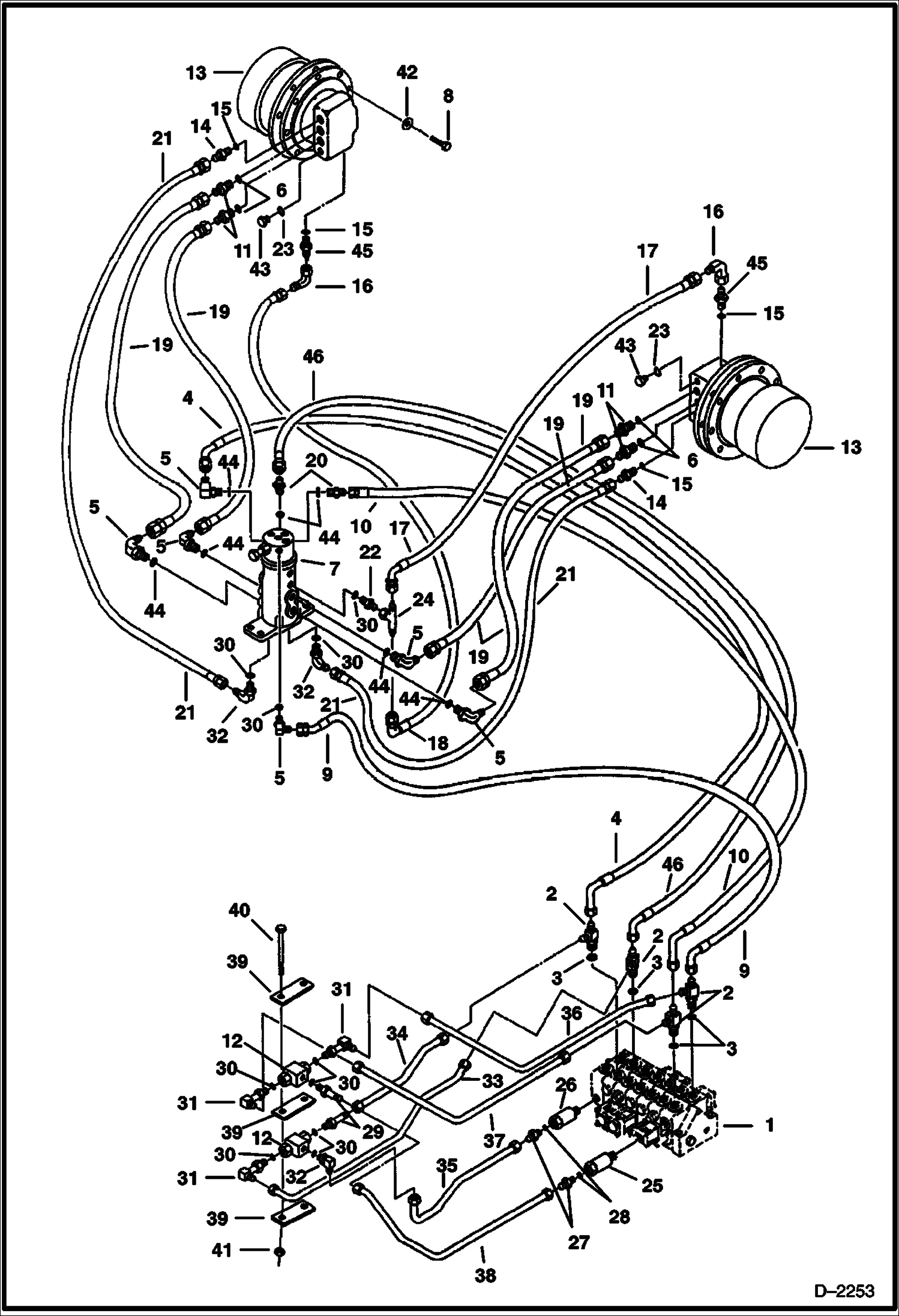 Схема запчастей Bobcat 331 - HYDRAULIC CIRCUITRY (Valve to Travel Motors) HYDRAULIC SYSTEM