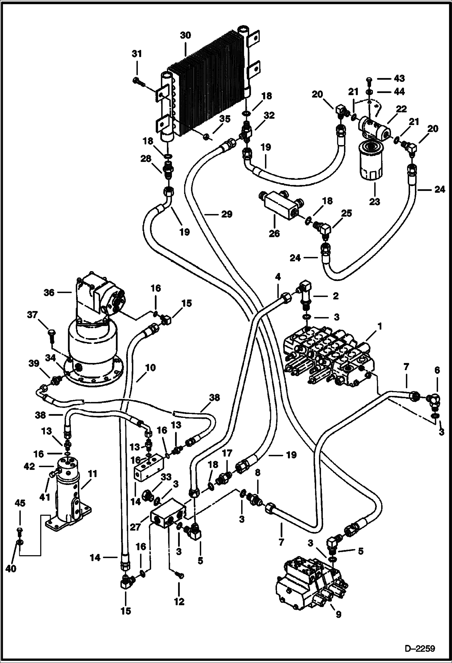 Схема запчастей Bobcat 325 - HYDRAULIC CIRCUITRY (Valve to Swing Motor to Cooler) (S/N 511820179-511820519) HYDRAULIC SYSTEM