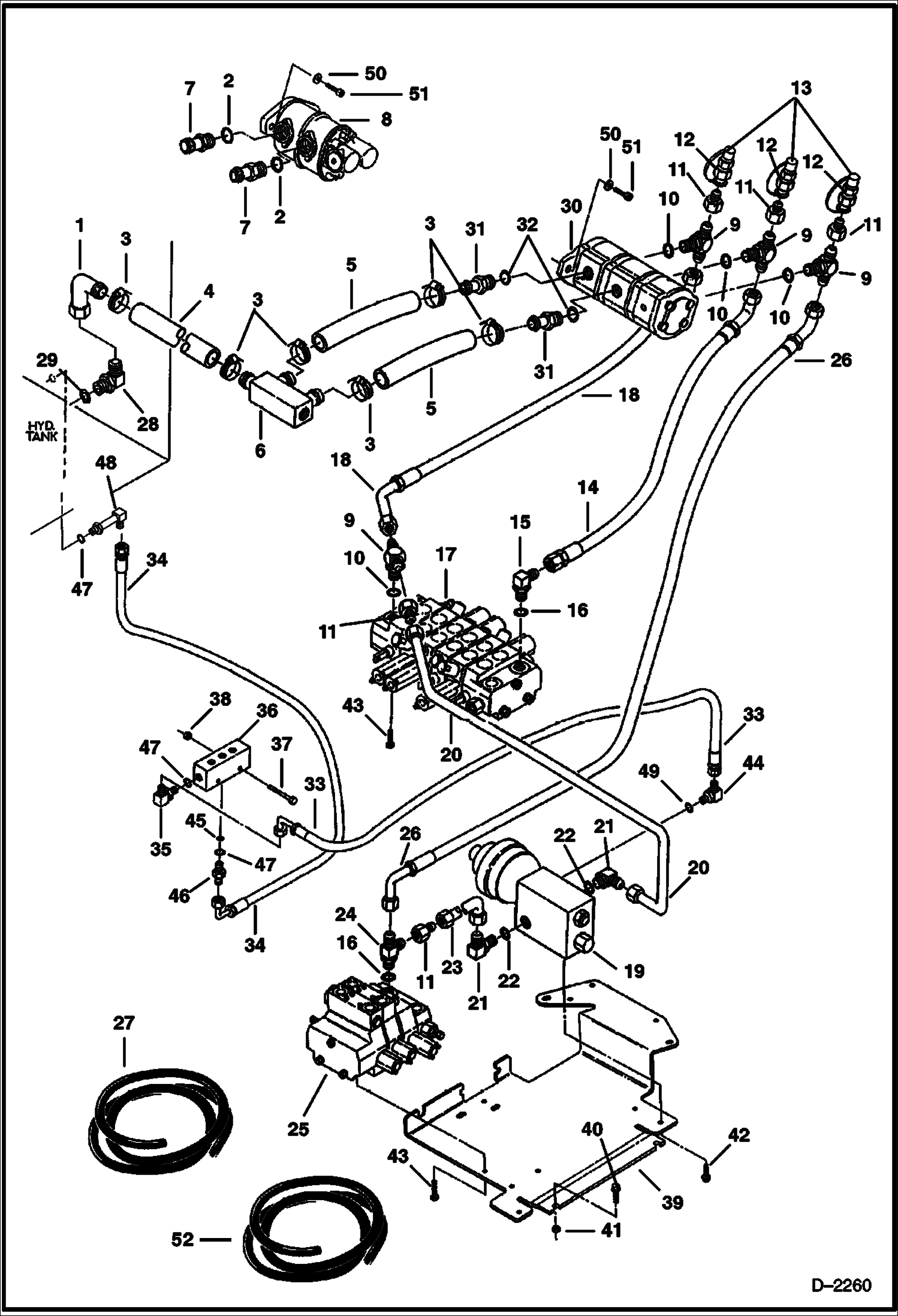 Схема запчастей Bobcat 325 - HYDRAULIC CIRCUITRY (Tank to Pump to Valves) (S/N 511820179-511820519) HYDRAULIC SYSTEM