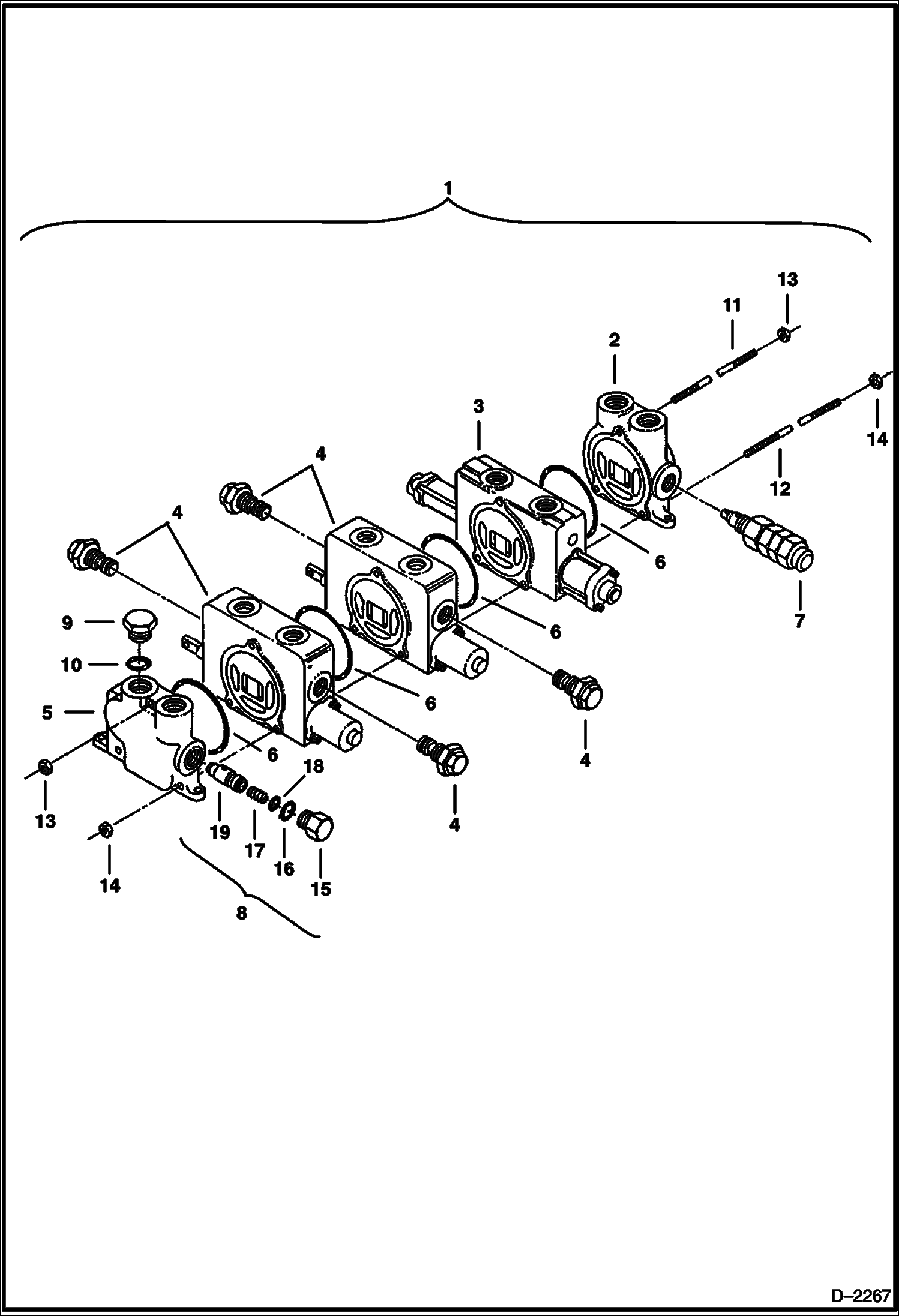 Схема запчастей Bobcat 325 - CONTROL VALVE ASSY (3 Spool) (S/N 511820520 & Above) HYDRAULIC SYSTEM