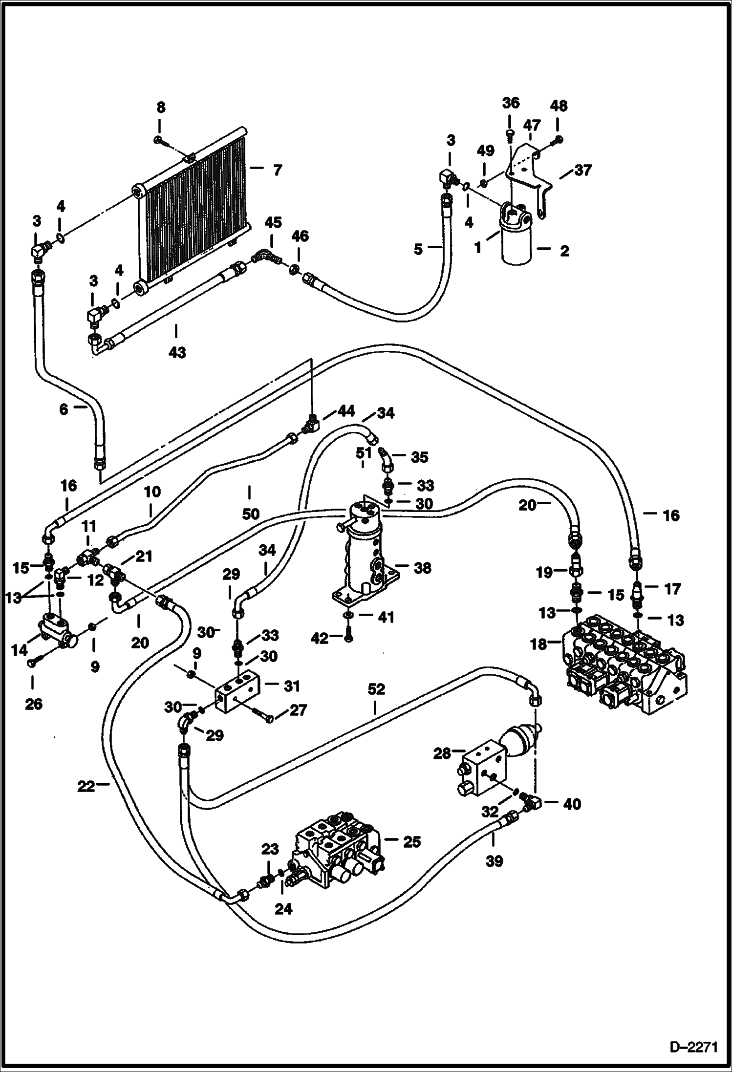 Схема запчастей Bobcat 331 - HYDRAULIC CIRCUITRY (Valves to Oil Cooler to Filter) (S/N 512911001-512911999) HYDRAULIC SYSTEM