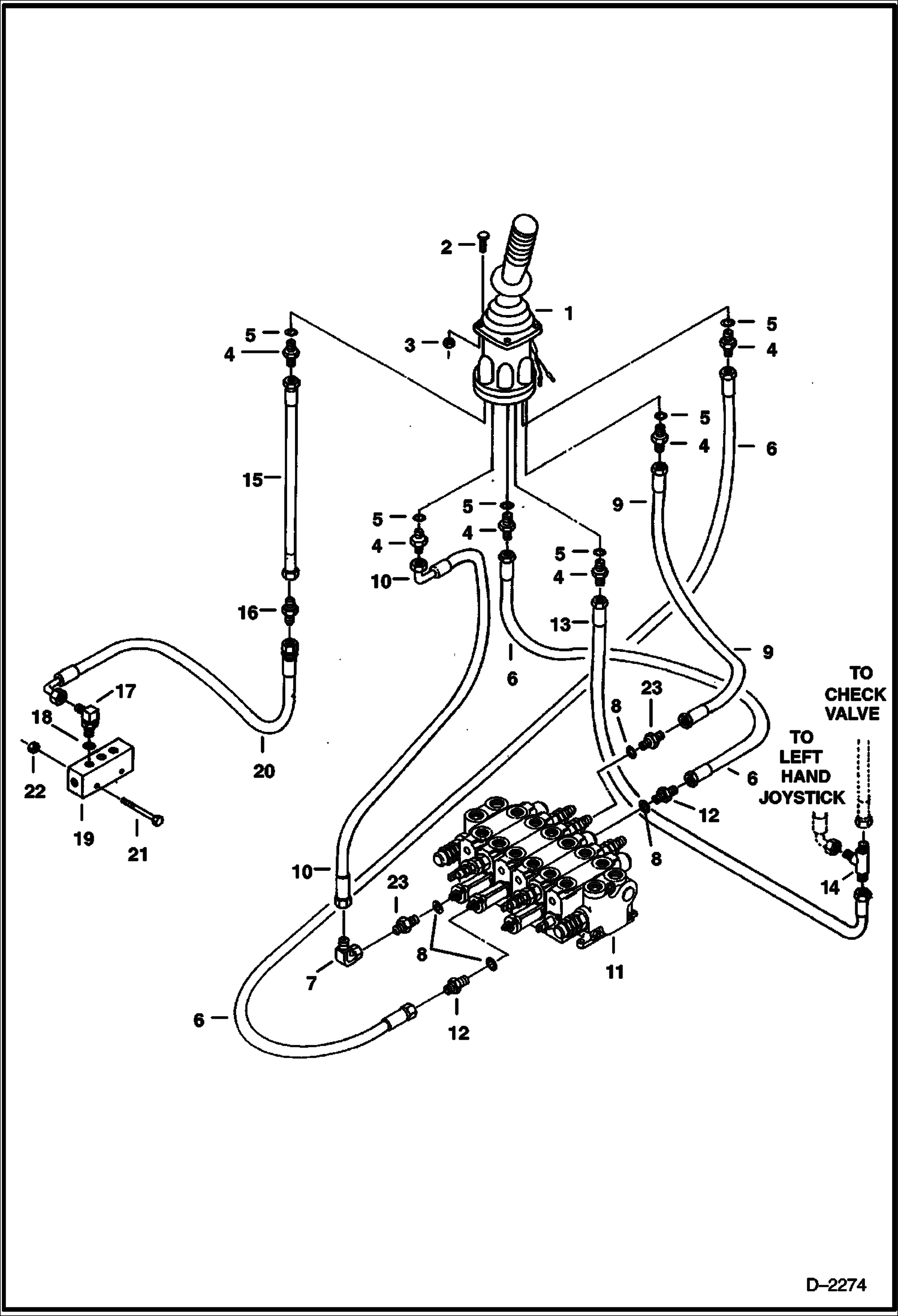 Схема запчастей Bobcat 325 - HYDRAULIC CIRCUITRY (R.H. Joystick Controls) (Bucket & Boom) (ISO Control Pattern) (S/N 511820520 & Above) HYDRAULIC SYSTEM