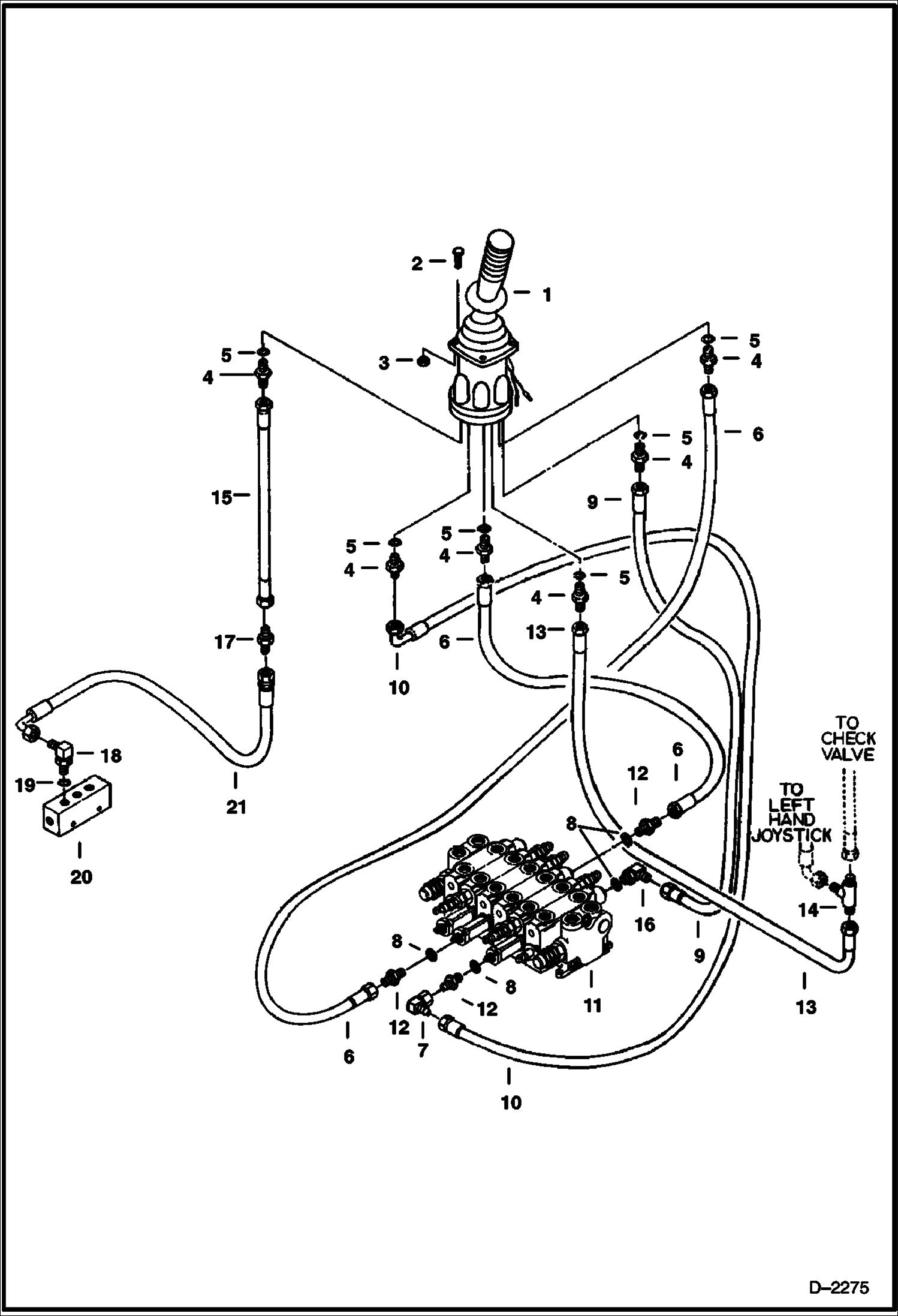 Схема запчастей Bobcat 325 - R.H. JOYSTICK CONTROLS (Bucket & Arm) (Standard Control Pattern) (S/N 511820520 & Above) HYDRAULIC SYSTEM