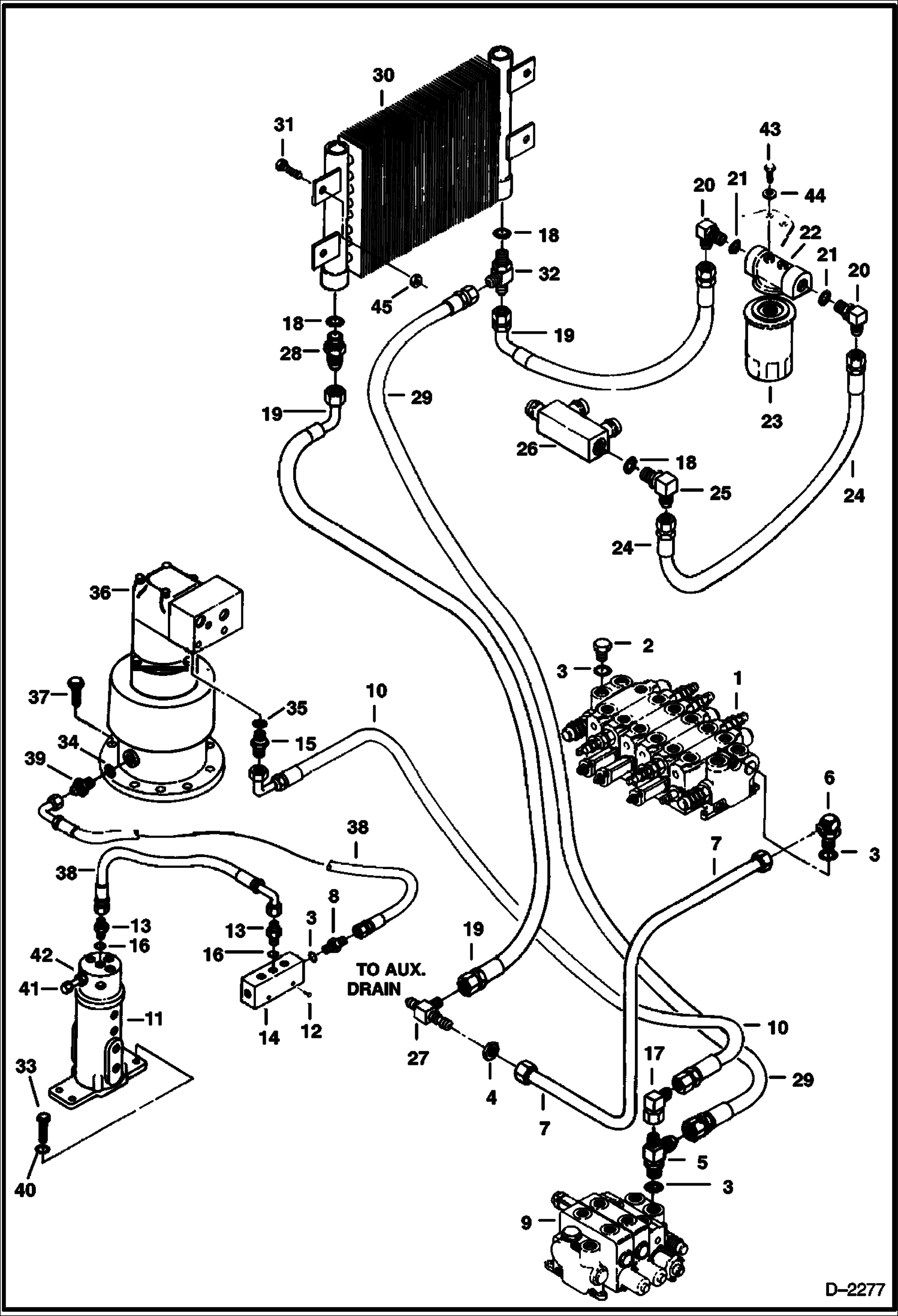 Схема запчастей Bobcat 325 - HYDRAULIC CIRCUITRY (Valve to Swing Motor to Cooler) (S/N 511820520 & Above) HYDRAULIC SYSTEM