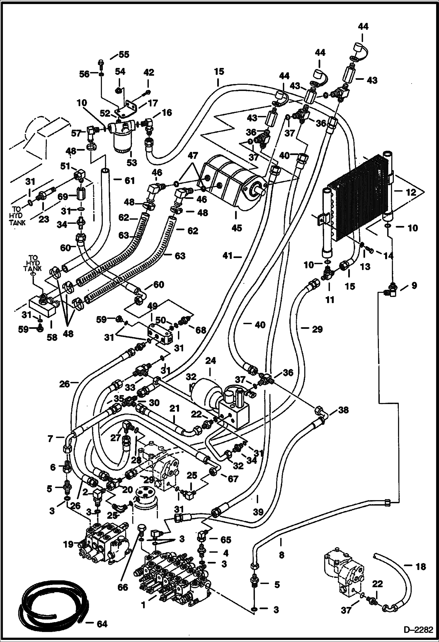 Схема запчастей Bobcat 320 - HYDRAULIC CIRCUITRY (Pump to Valve to Cooler to Filter) (S/N 511721412 & 511724214) HYDRAULIC SYSTEM