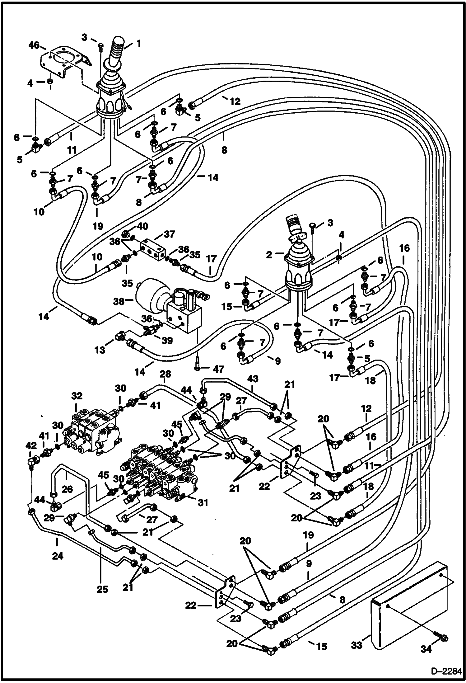 Схема запчастей Bobcat 320 - HYDRAULIC CIRCUITRY (Joystick Controls) (Standard) (S/N 511721412 & 511724214) HYDRAULIC SYSTEM