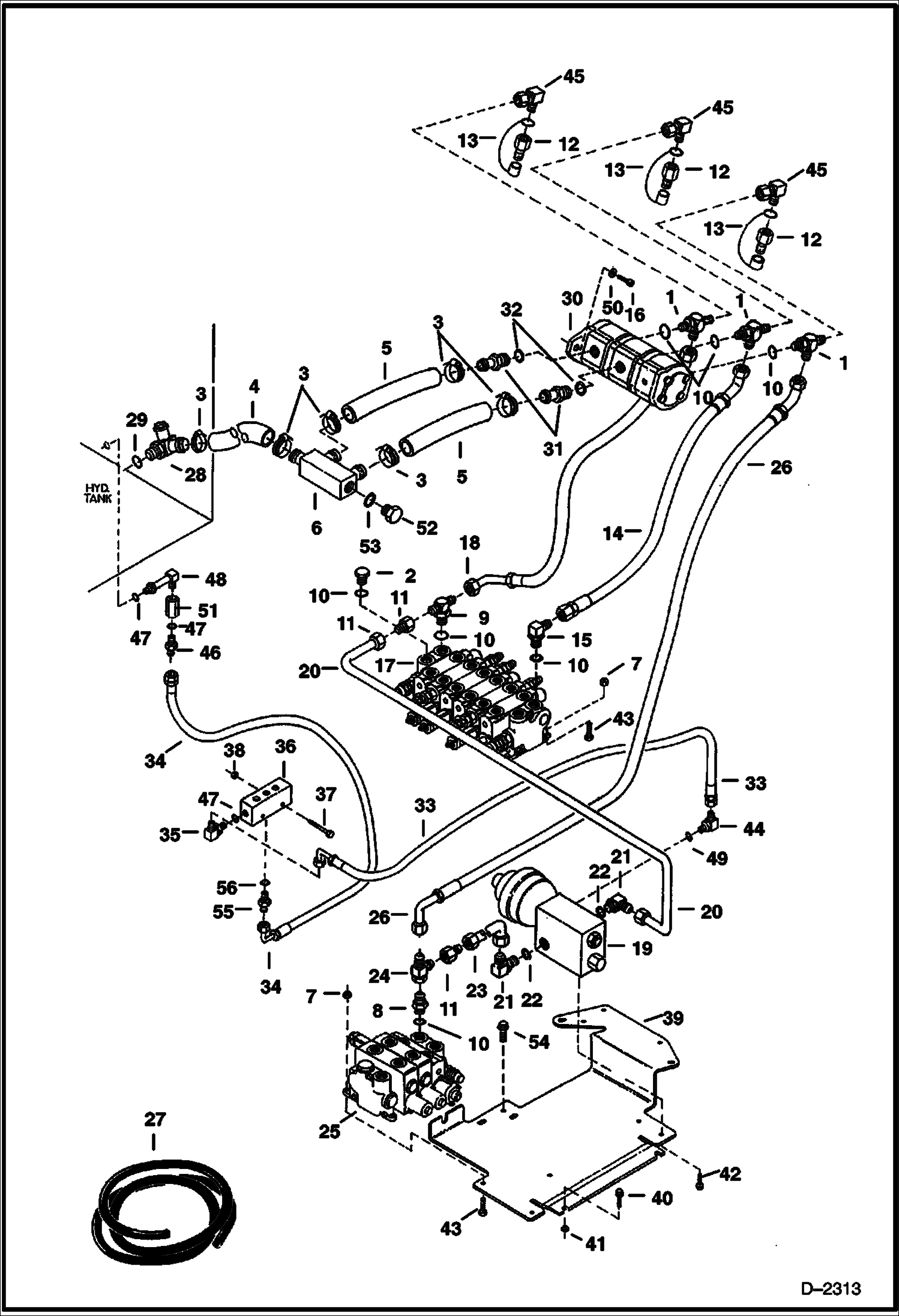 Схема запчастей Bobcat 325 - HYDRAULIC CIRCUITRY (Tank To Pump To Valves) HYDRAULIC SYSTEM