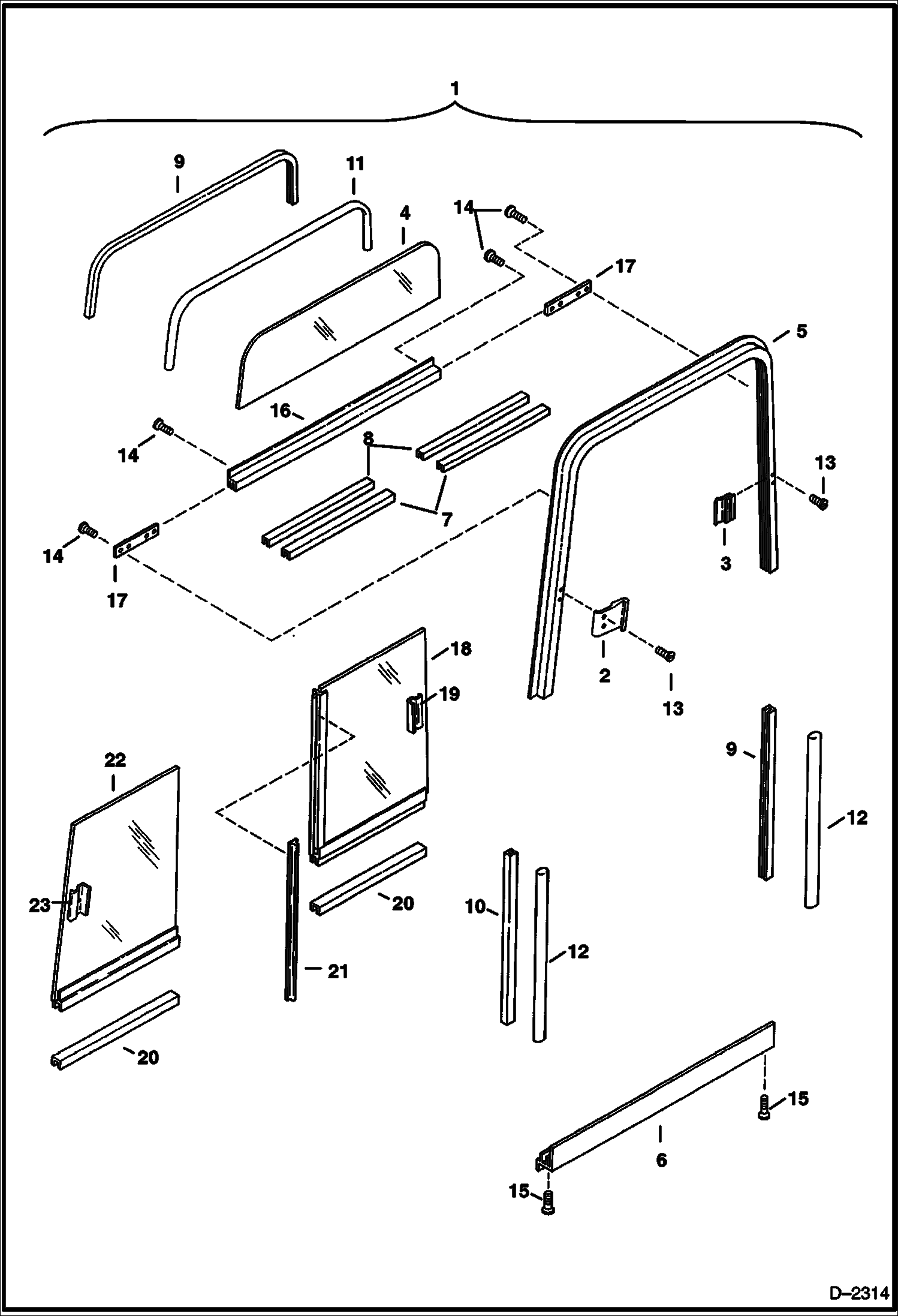 Схема запчастей Bobcat 331 - OPERATOR CAB (RH Window) MAIN FRAME