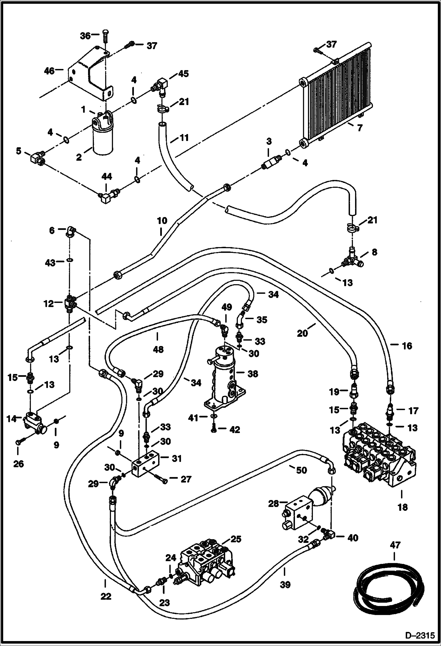 Схема запчастей Bobcat 331 - HYDRAULIC CIRCUITRY (Valves to Oil Cooler to Filter) (S/N 512912000-512912999) HYDRAULIC SYSTEM