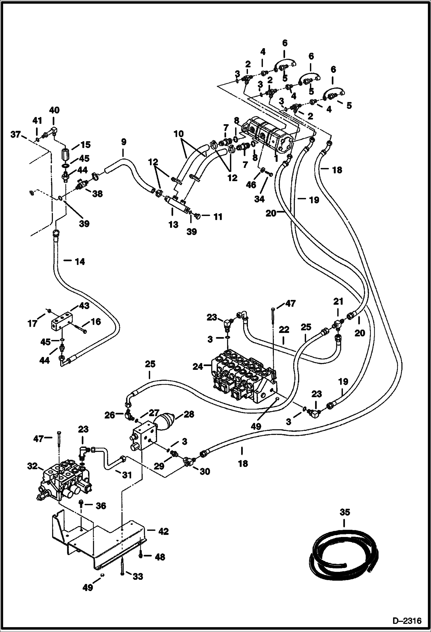 Схема запчастей Bobcat 331 - HYDRAULIC CIRCUITRY (Tank to Pump to Valves) (S/N 512912000-512912999) HYDRAULIC SYSTEM