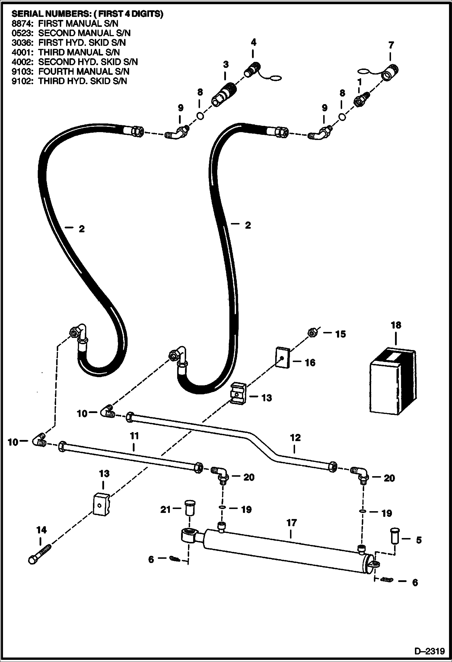 Схема запчастей Bobcat PLANERS - PLANER (Side Shift Hydraulic Circuitry) (For Manual Skids) (910300101 & Above) Loader